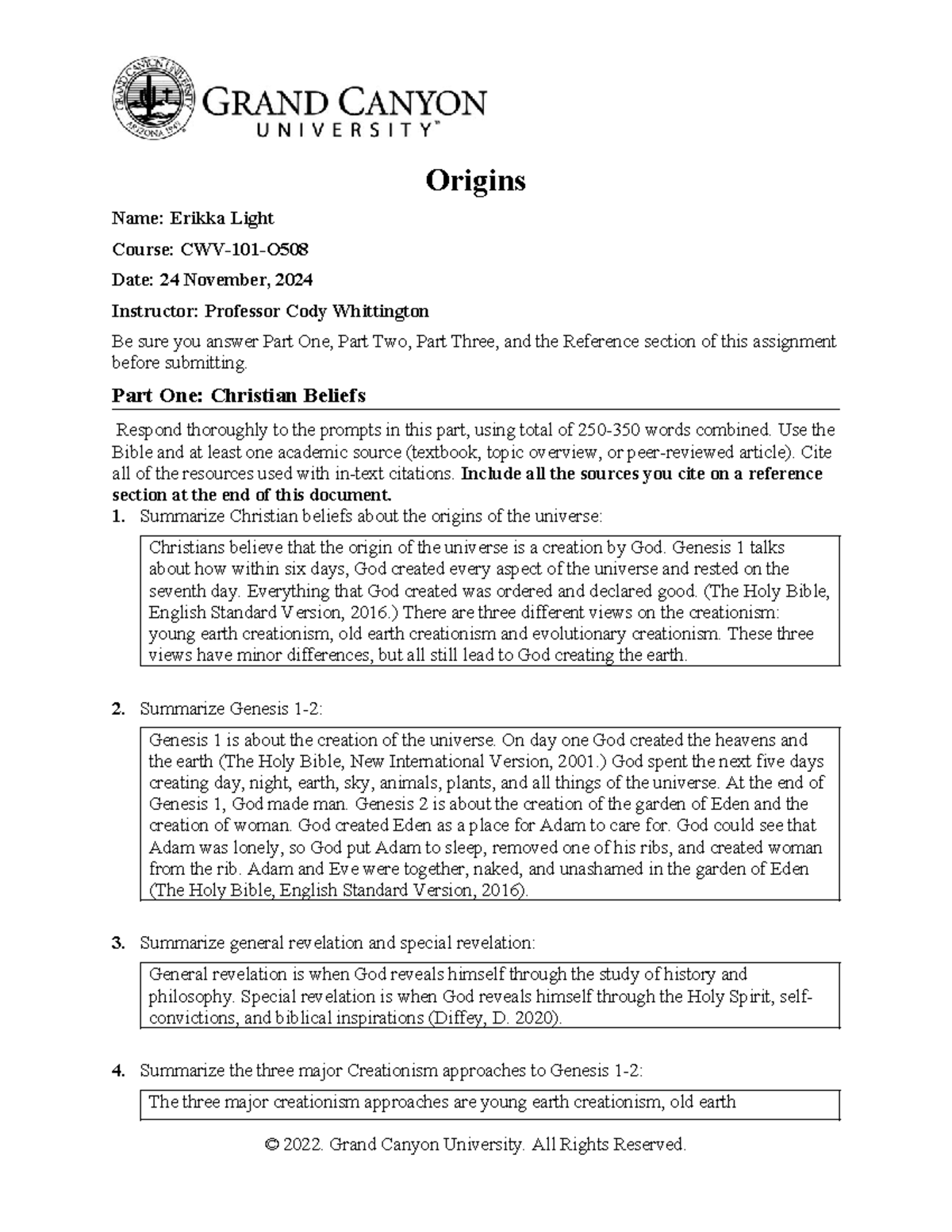 CWV-101-T2: Topic 2 Assignment - Exploring Christian Beliefs on Origins ...