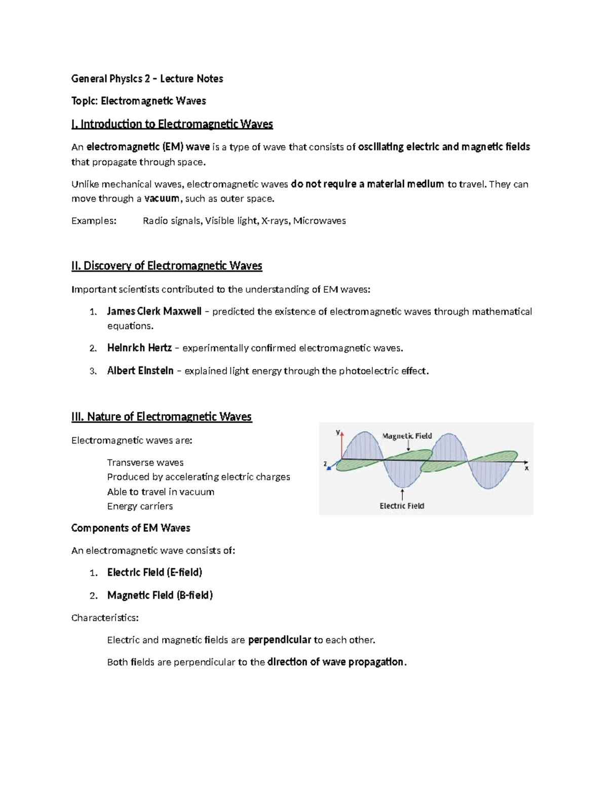 PHYS 102 Lecture Notes: Electromagnetic Waves Overview - Studocu