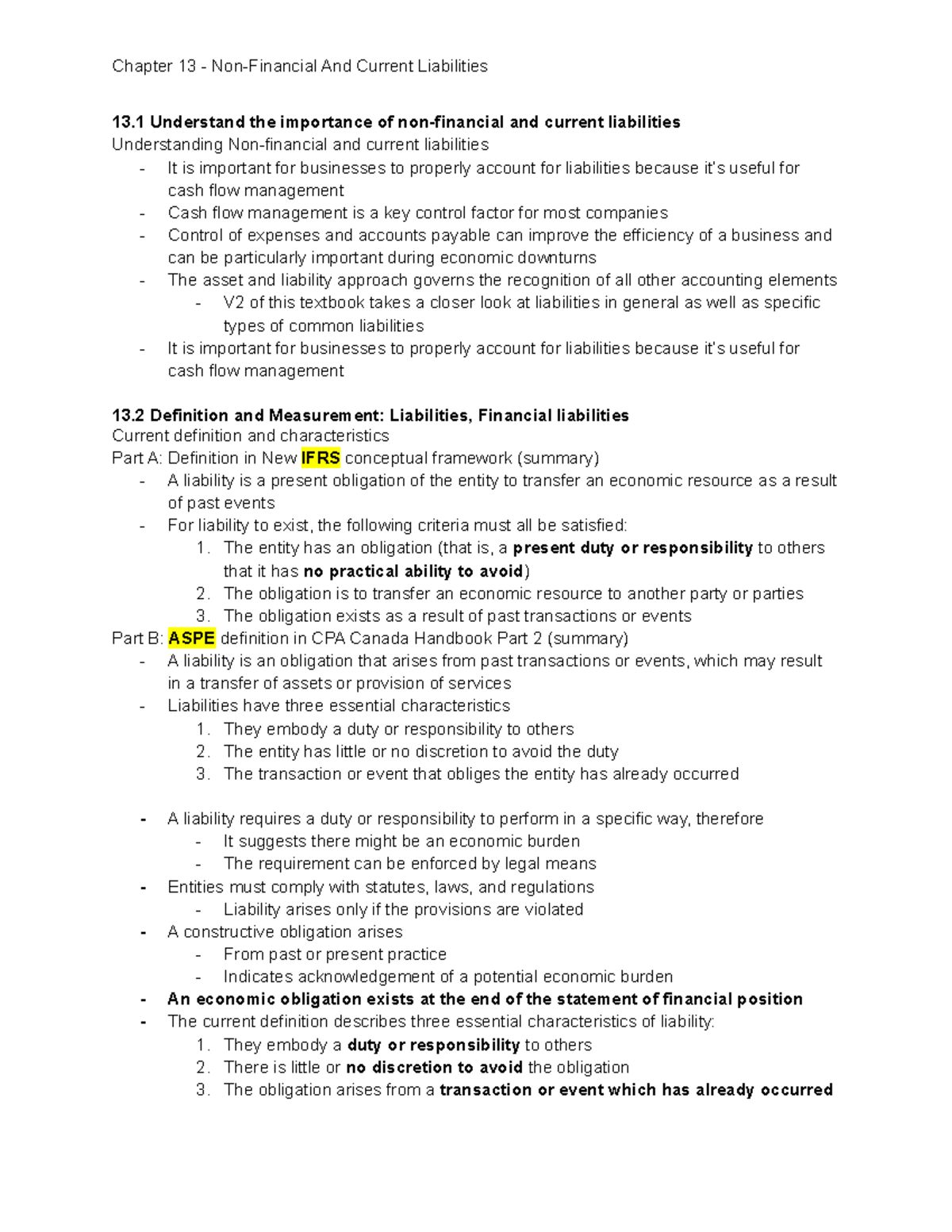 Chapter 13 - Part 1 - Lecture and textbook notes - 13 Understand the ...