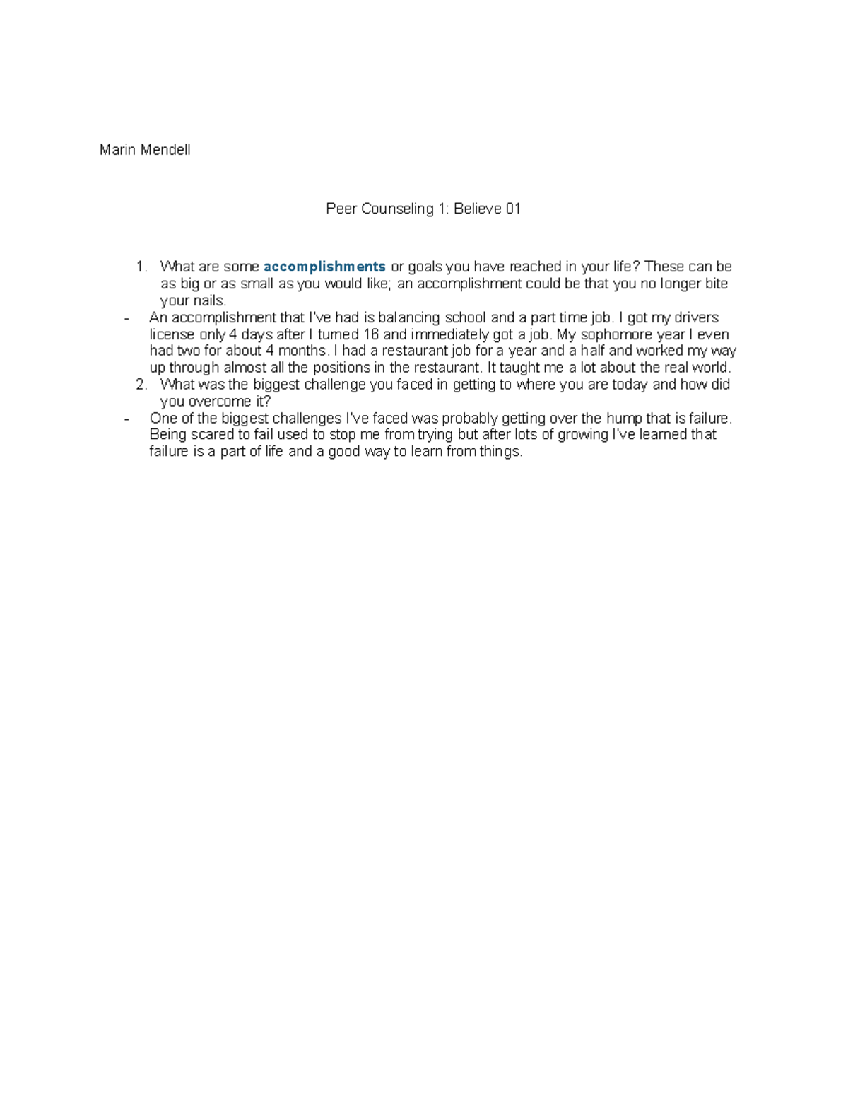 Peer Counseling 1: Reflection on Achievements & Challenges 01 - Studocu