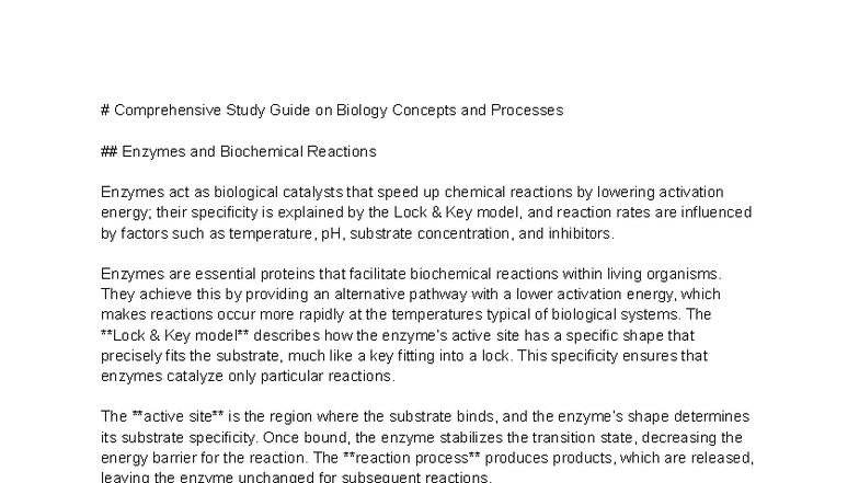 Biology 101: Comprehensive Final Exam Study Guide on Key Concepts - Studocu