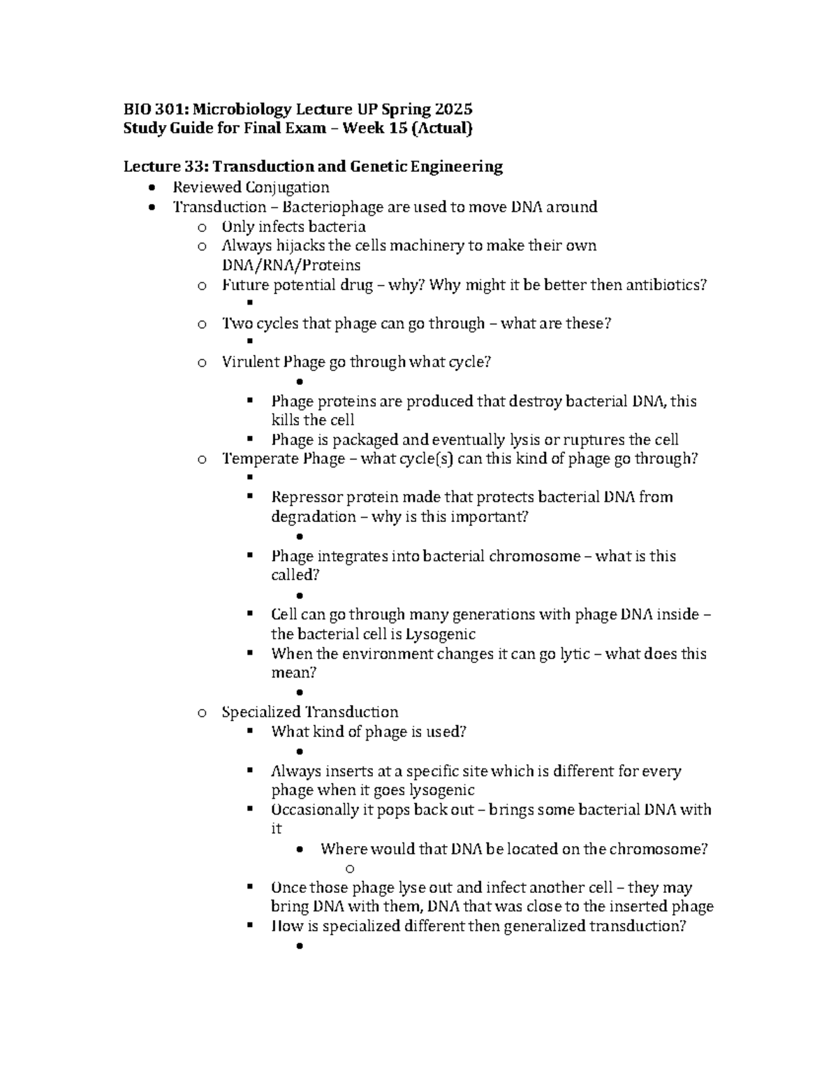 Study Guide for BIO 301 Final Exam: Microbiology Week 15 UP Spring 2025 ...