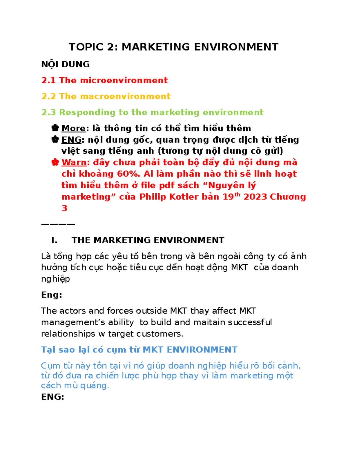 TOPIC 2: MARKETING ENVIRONMENT - Micro & Macro Factors Analysis - Studocu