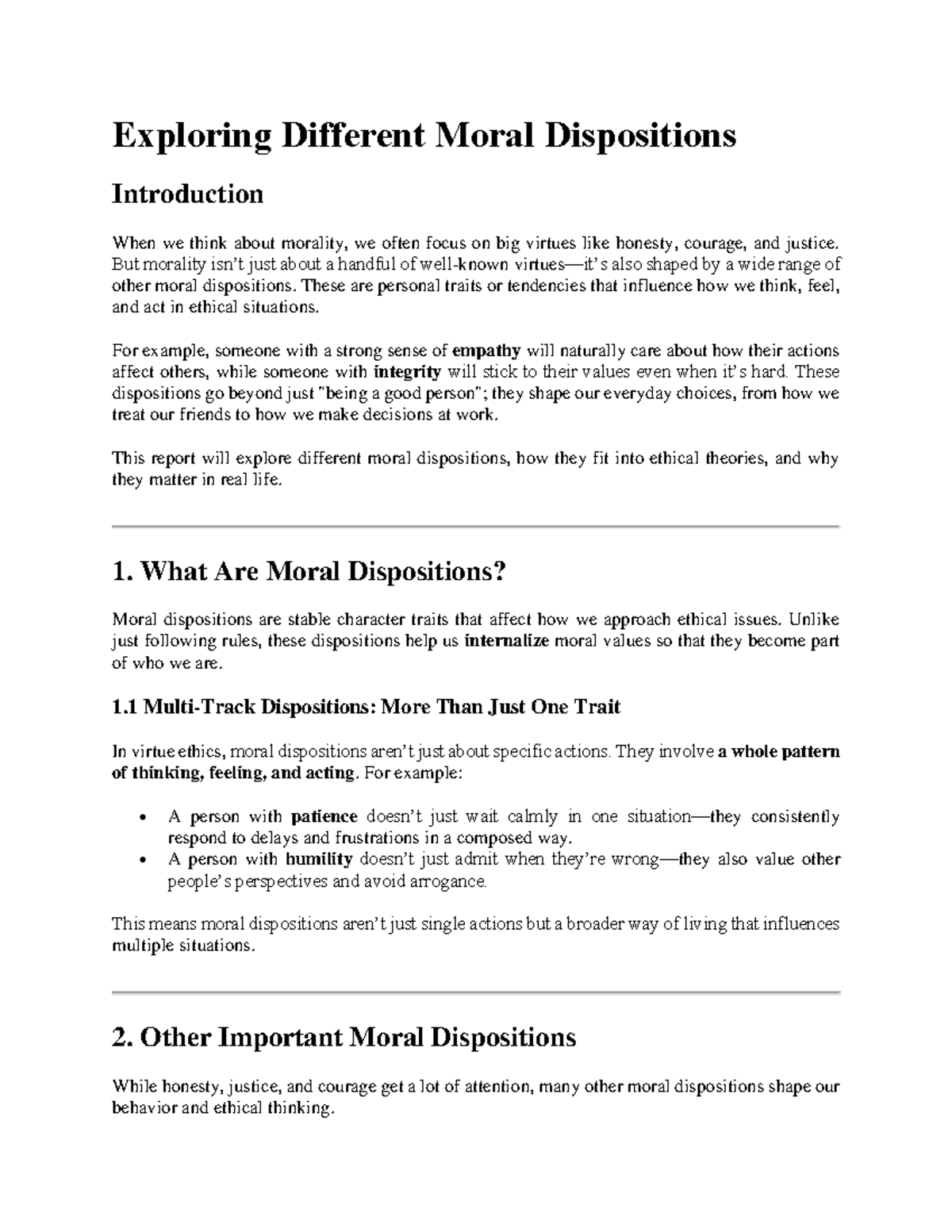 Exploring Different Moral Dispositions - Exploring Different Moral ...