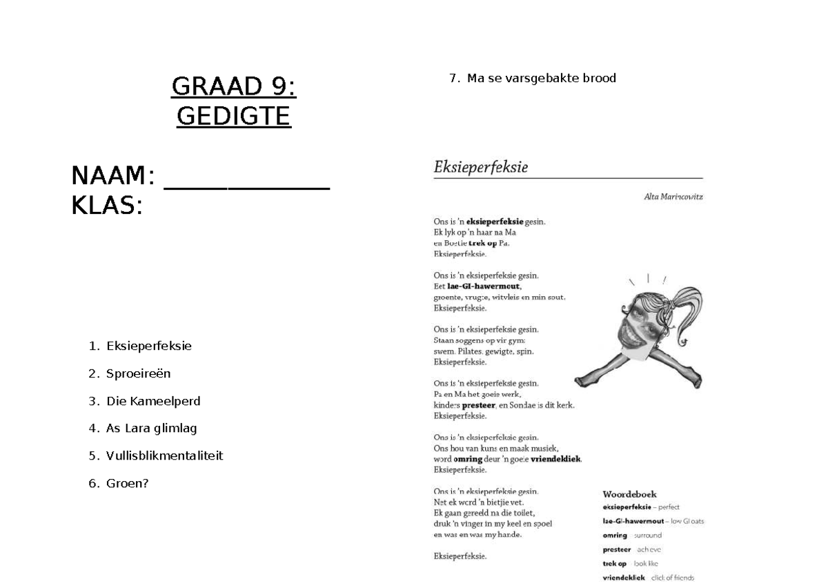 GRAAD 9: GEDIGTE VRAE EN ANTWOORDE ANALISE - Studocu