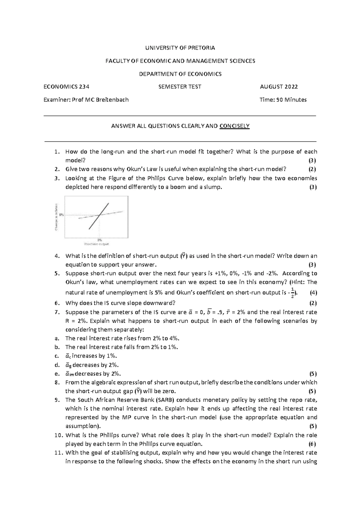 EKN 234 Semester Test 1 Aug 2024 - Economics Concepts and Graphs - Studocu