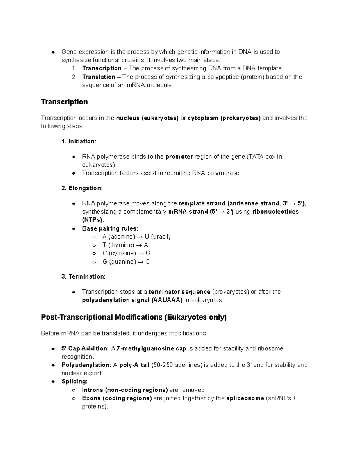 Transcription and Translation Notes - Gene expression is the process by ...