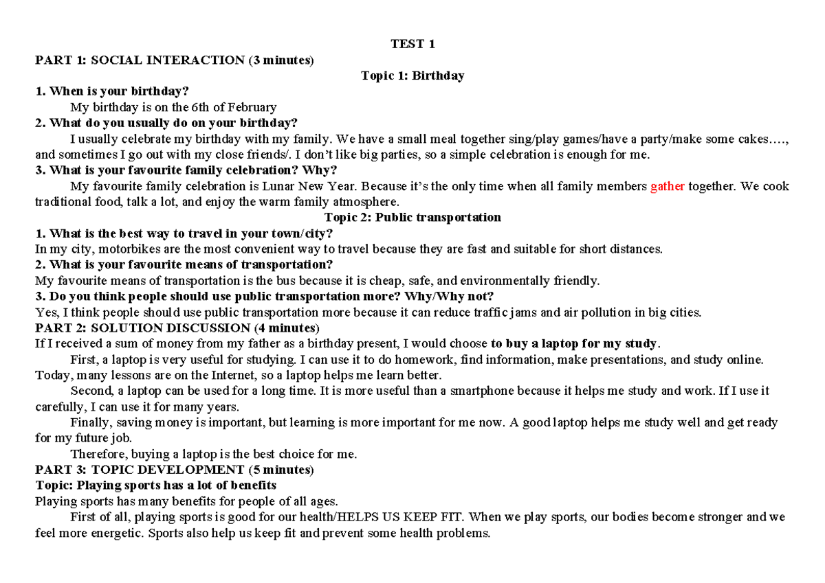 Speaking Test 1 & 2: Social Interaction & Topic Development (ENG 101 ...