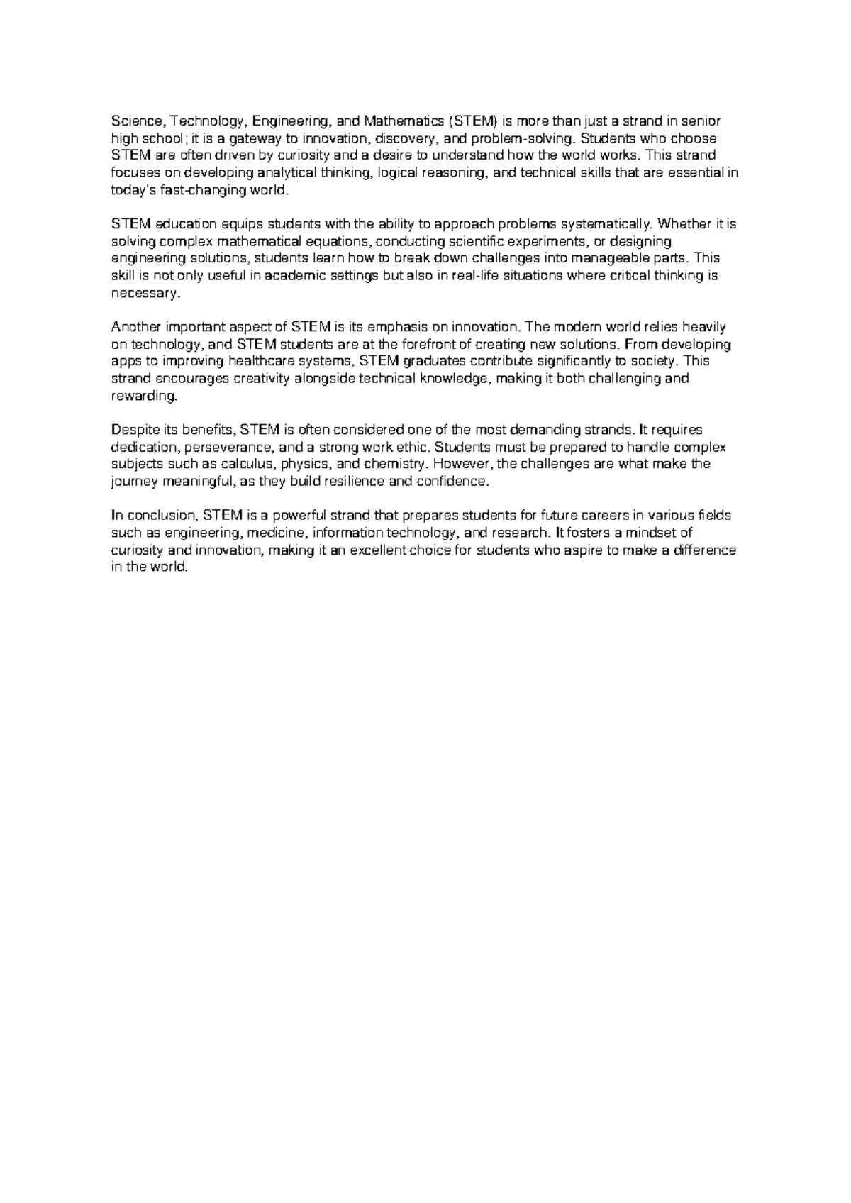 STEM Education: A Gateway to Innovation and Critical Thinking - Studocu