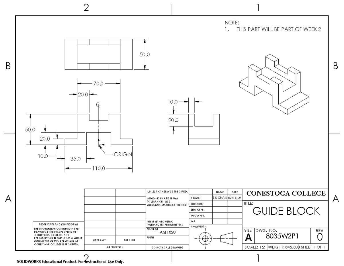 solidworks 1assign - 110. 70. 50. 10. 20. 20. 35. C L ORIGIN 20. 10. 50 ...