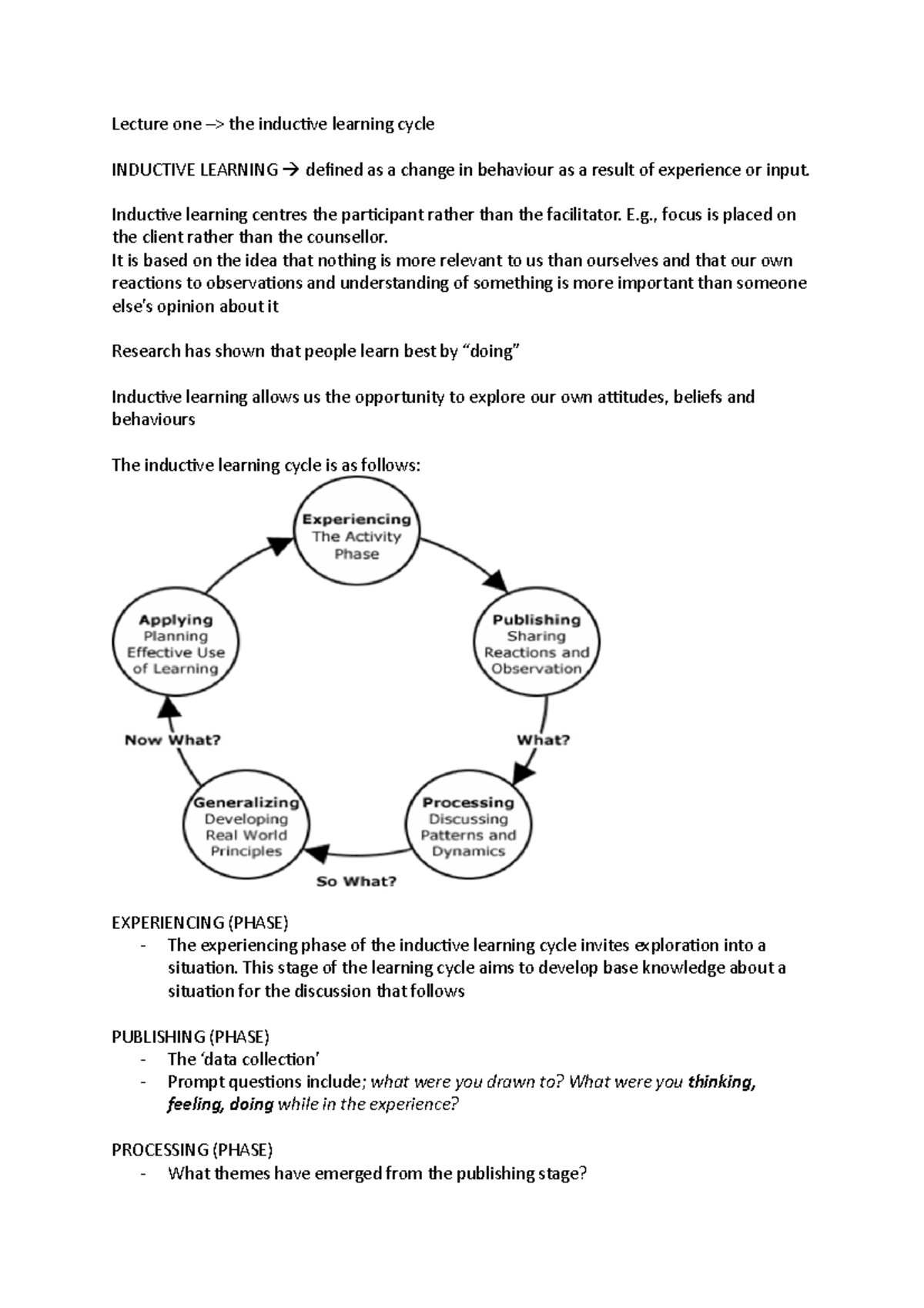 Pyb208 Lecture Notes: Inductive Learning Cycle & Reflective Practice ...