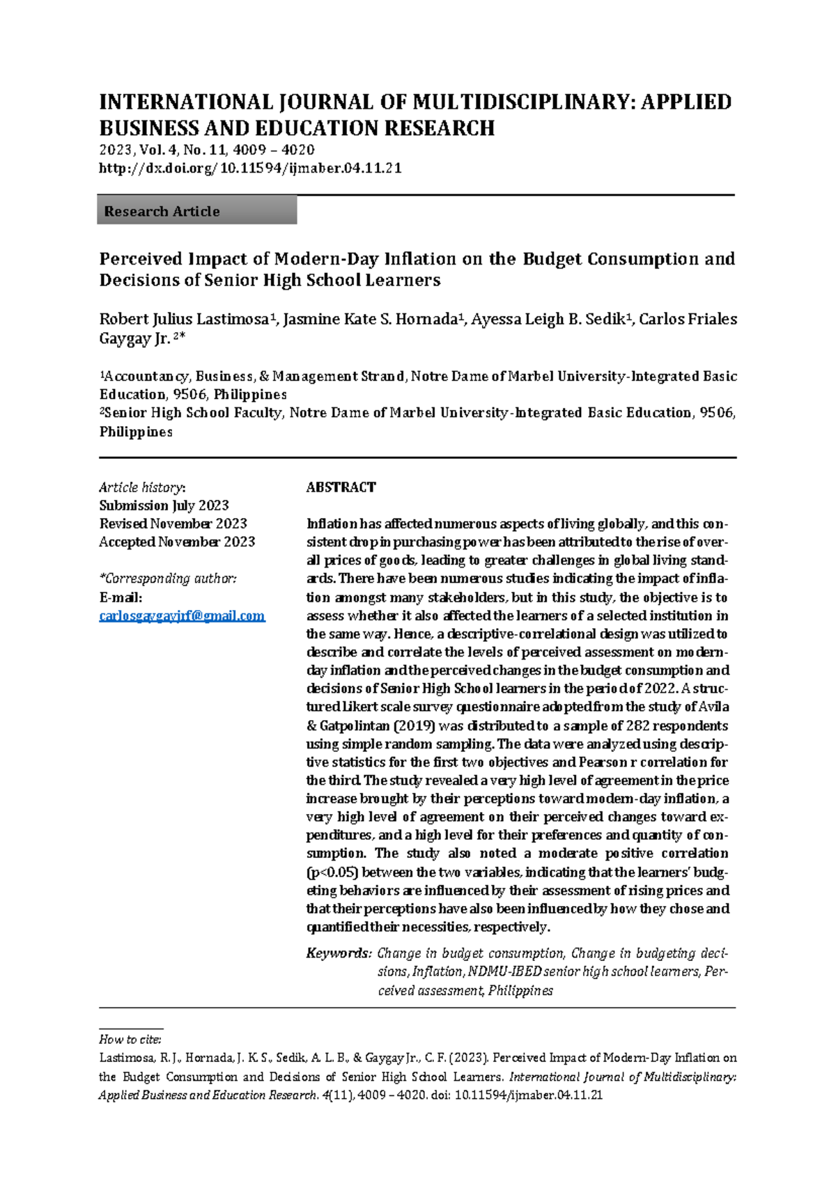 Perceived Impact of Inflation on Senior High School Learners' Budgets ...