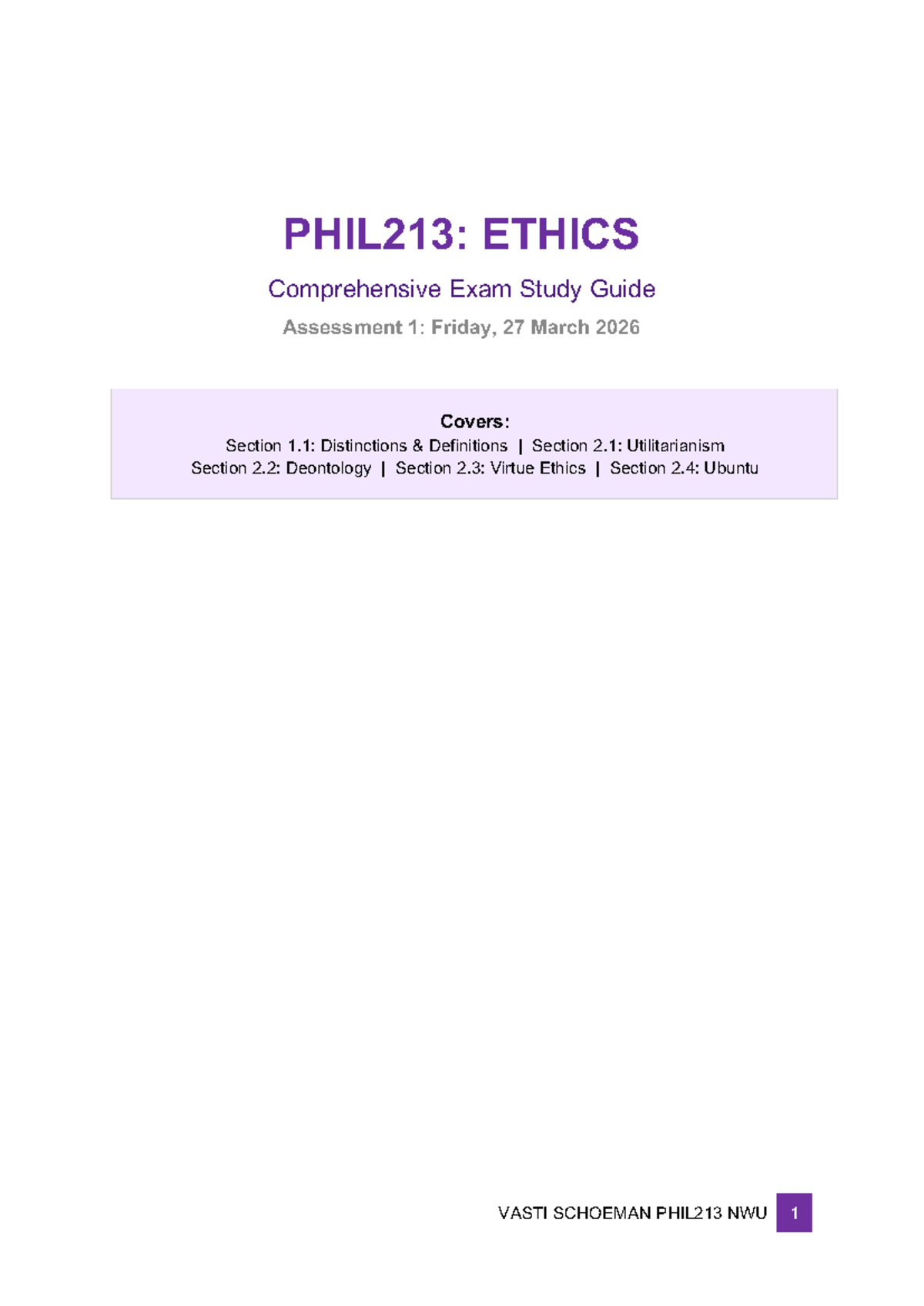 PHIL213: Ethics Comprehensive Exam Study Guide - Studocu