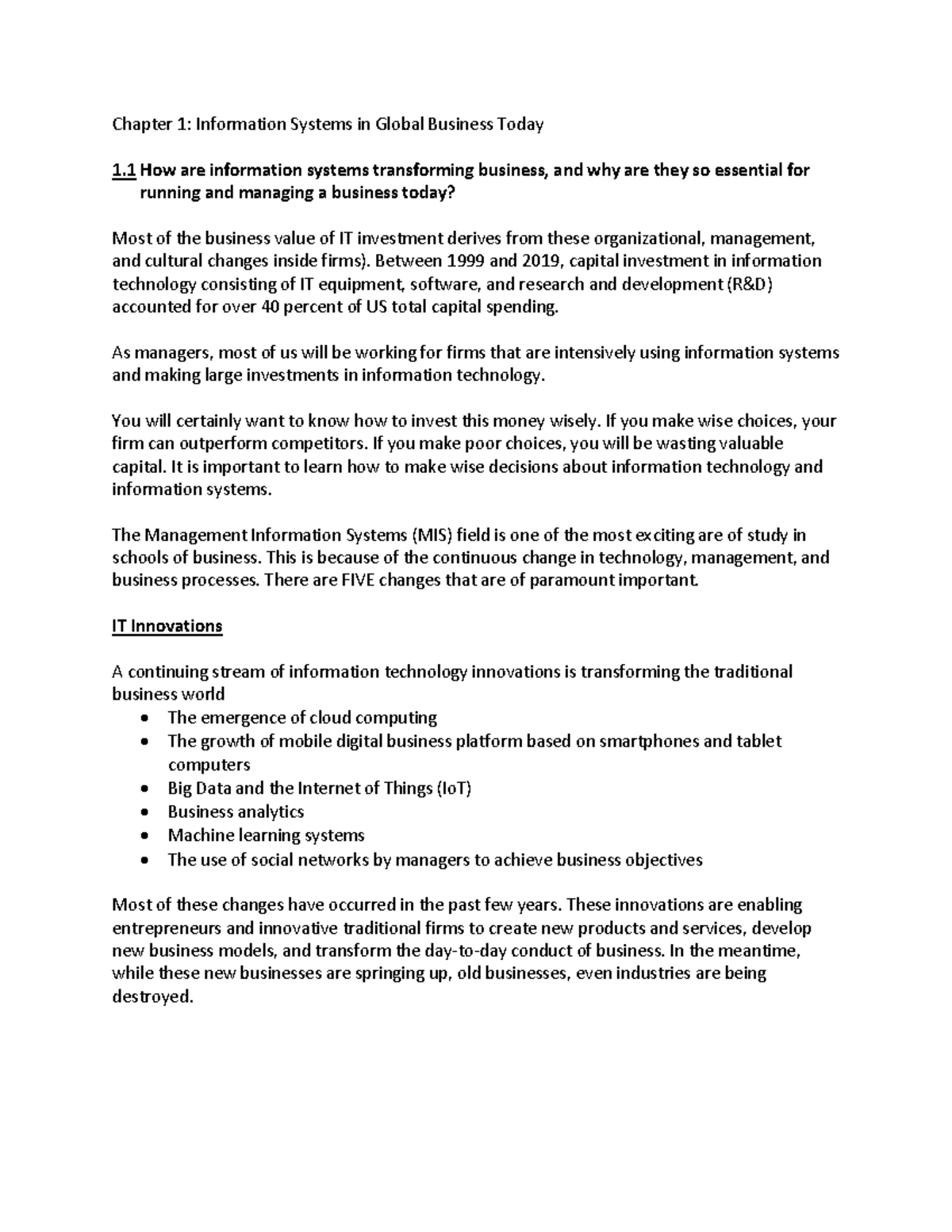 Chapter 1 - Information Systems in Global Business Today (MIS 101 ...