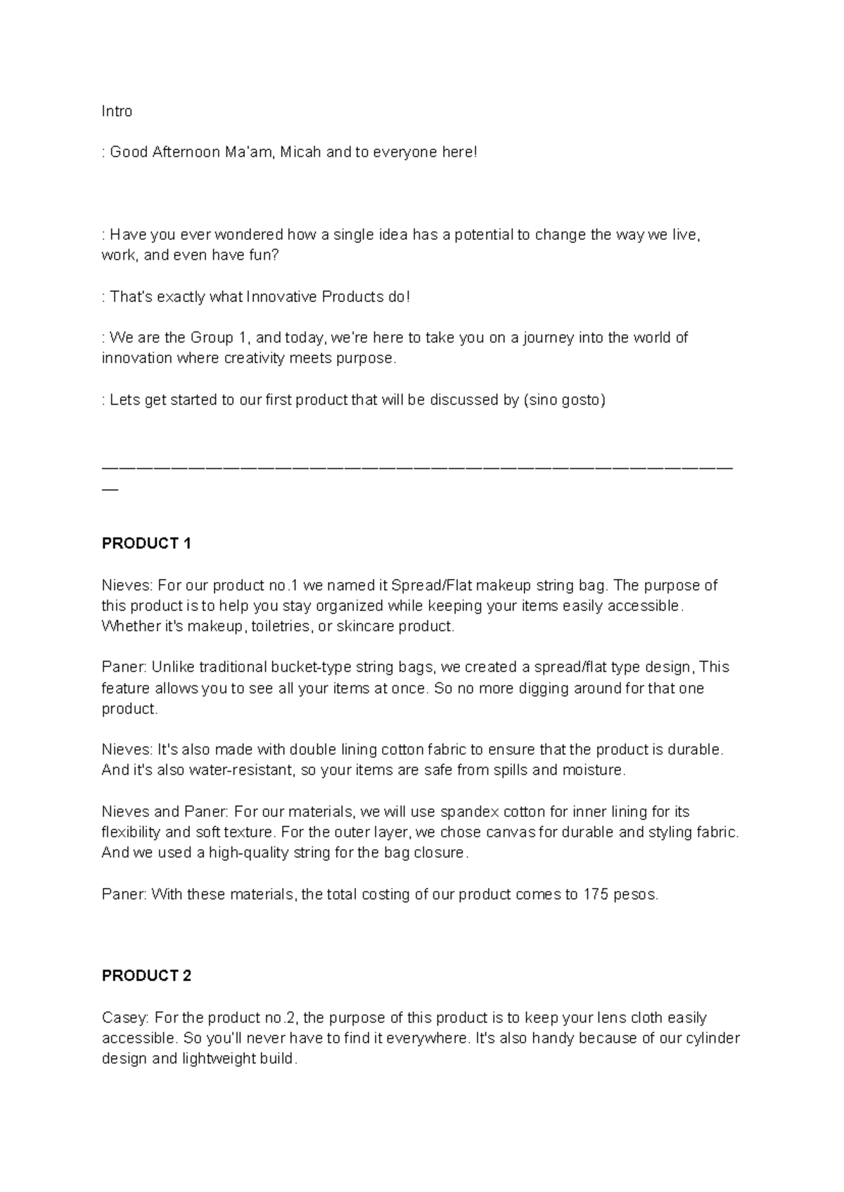 Script - hggghh - Intro : Good Afternoon Ma’am, Micah and to everyone ...