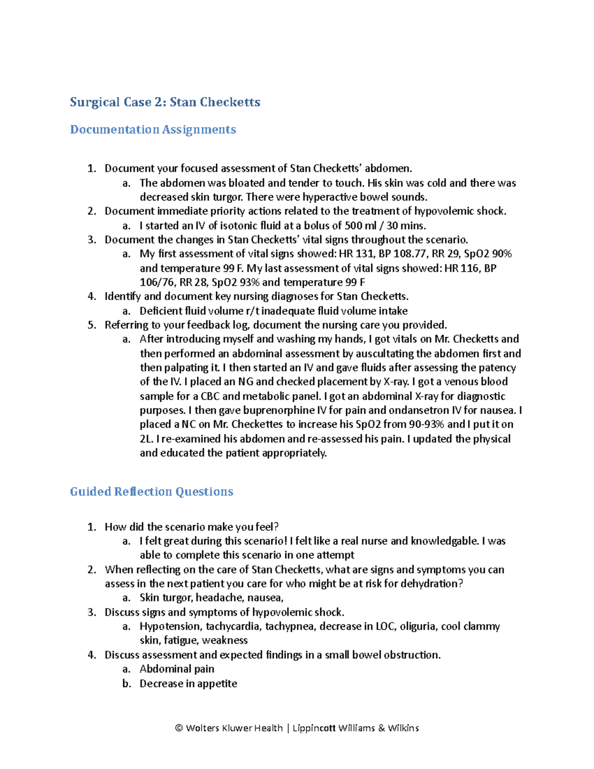 Surgical Case Study 02: Assessment and Care for Stan Checketts - Studocu