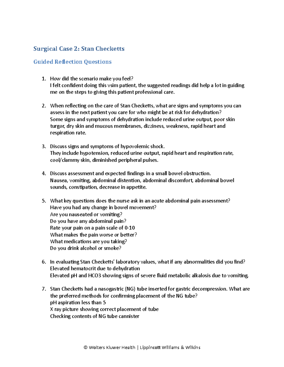 Guided Reflection Questions for Surgical Case 2: Stan Checketts - Studocu
