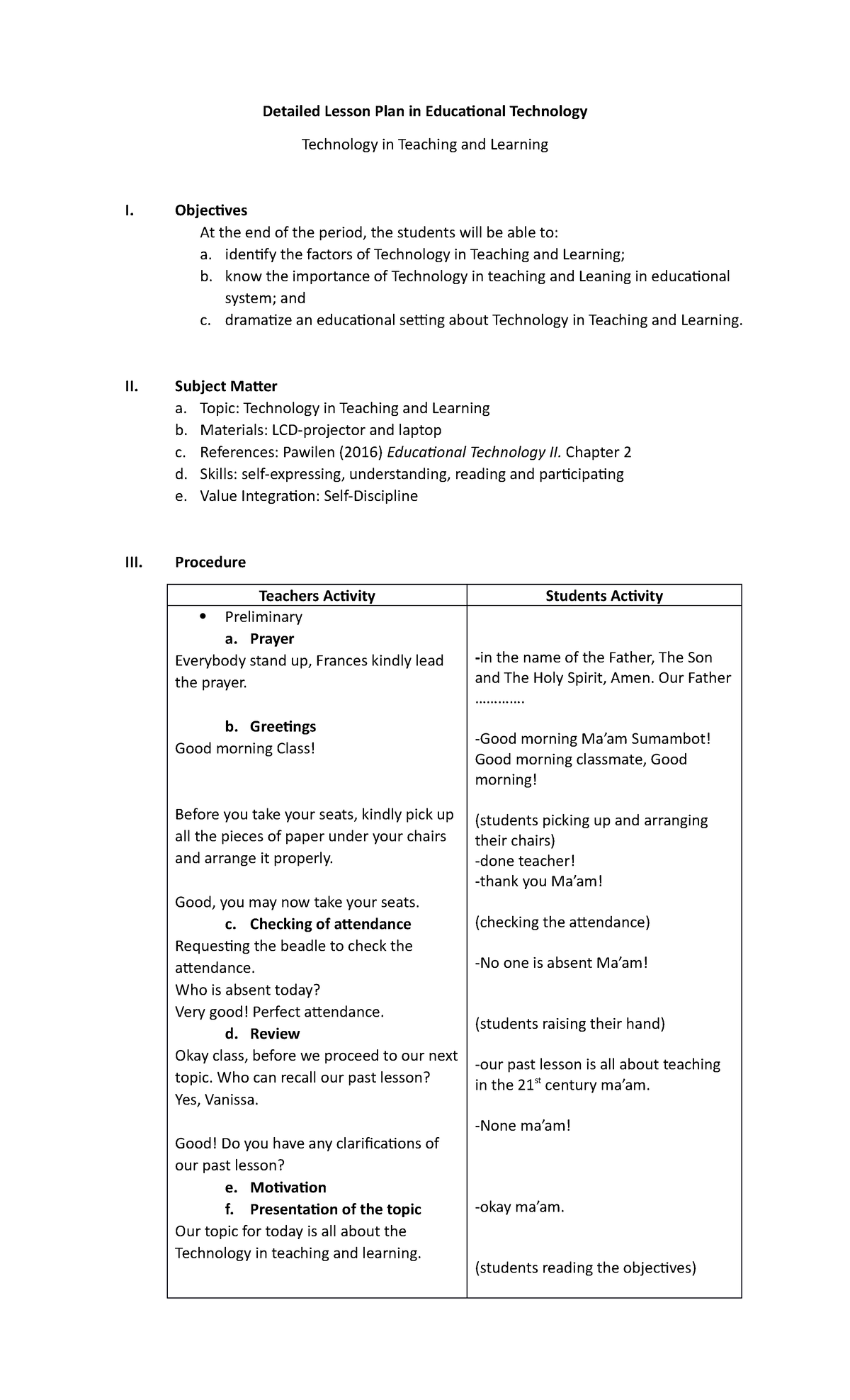 Detailed Lesson Plan on Educational Tech (ET-101) - Studocu