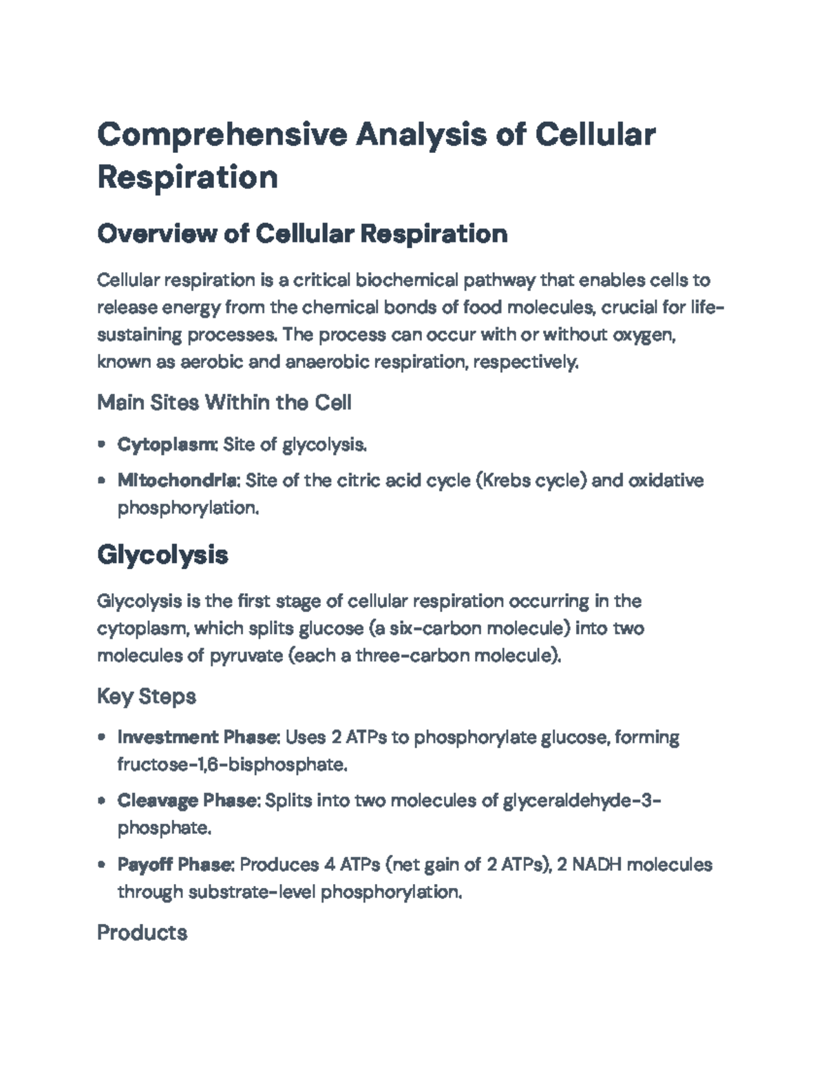 Comprehensive Overview of Cellular Respiration - BIOL 101 Final Exam ...