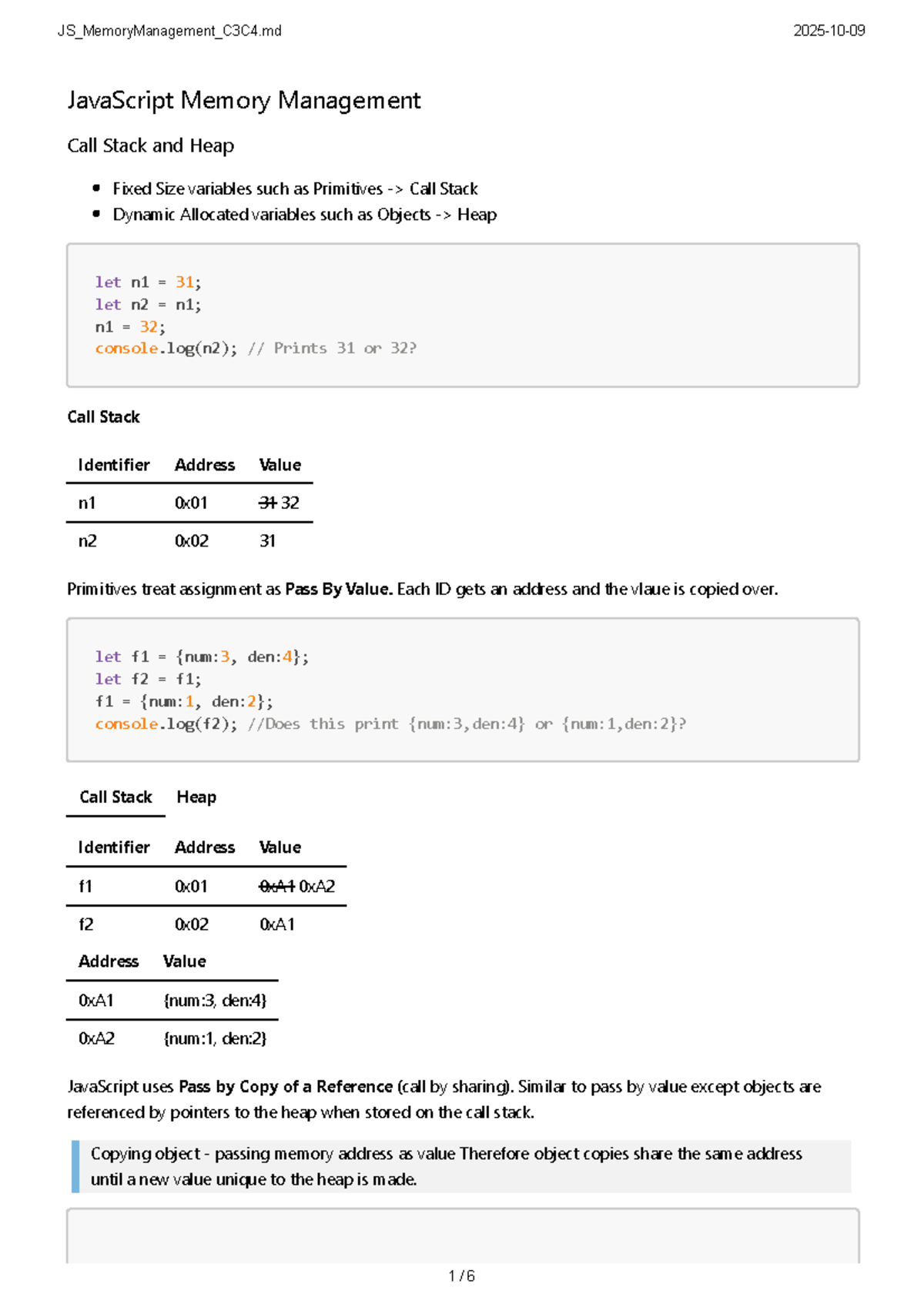 JavaScript Memory Management: Call Stack, Heap & Scopes (JS_C3C4) - Studocu