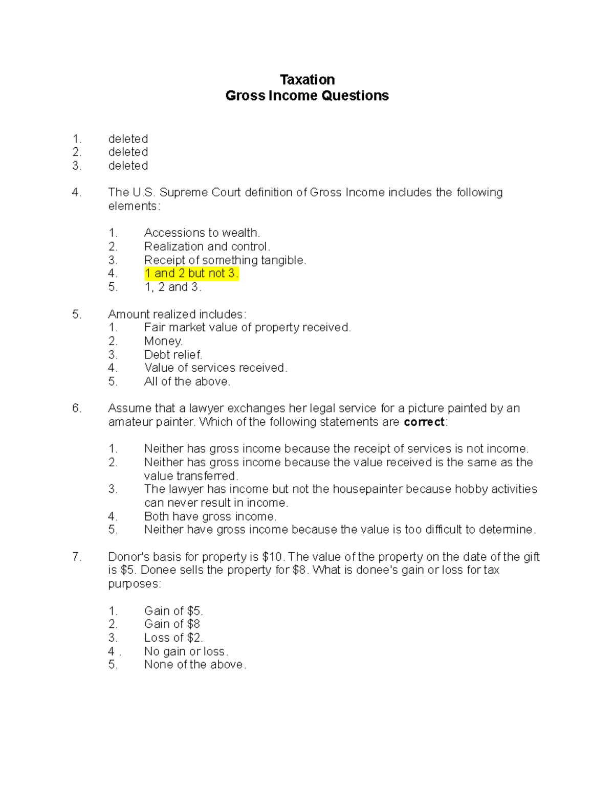 Taxation Income: Gross Income Questions and Concepts - Studocu