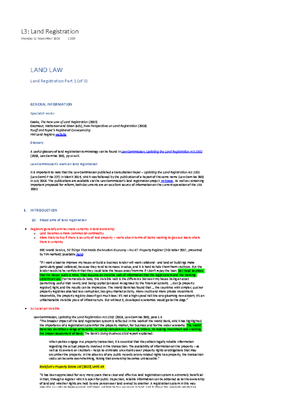 L3: Land Registration - Lecture Notes on Key Concepts and Reforms - Studocu