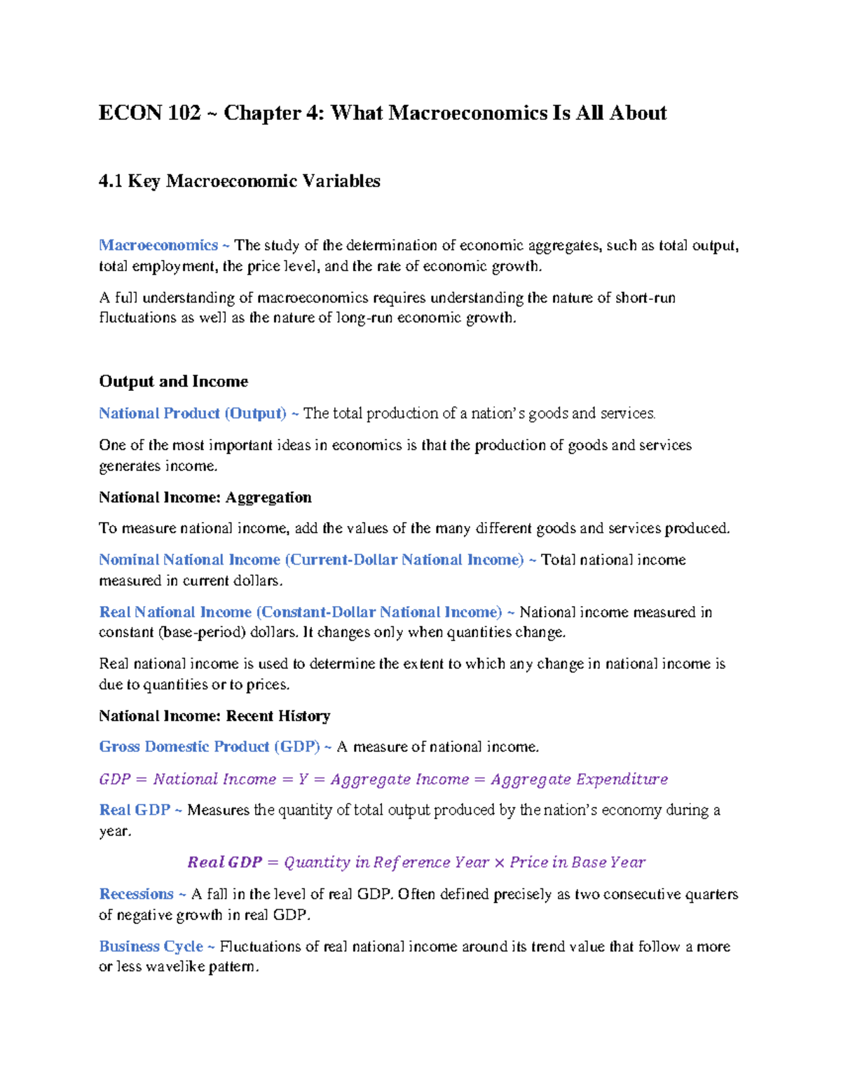 ECON102 - Chapter 4: Understanding Key Macroeconomic Variables - Studocu