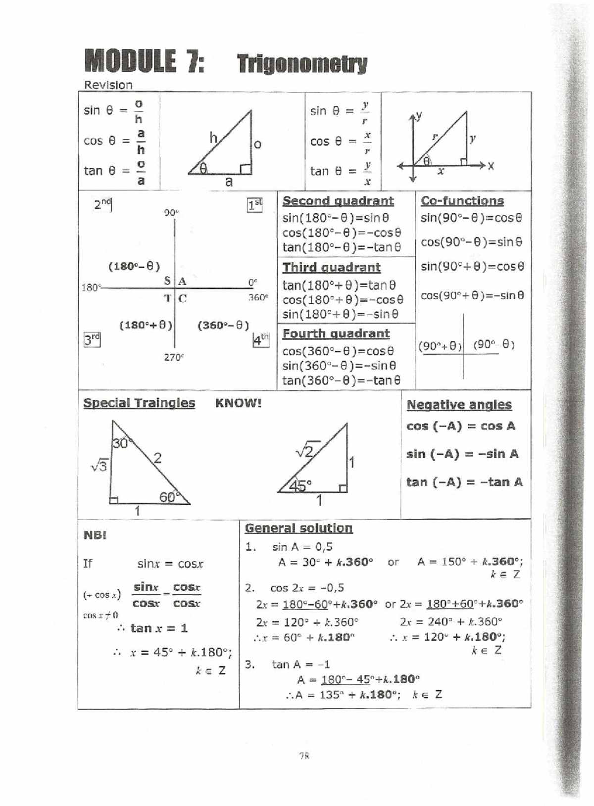 Module 7: Trigonometry Practice Material - Grade 12 Revision - Studocu