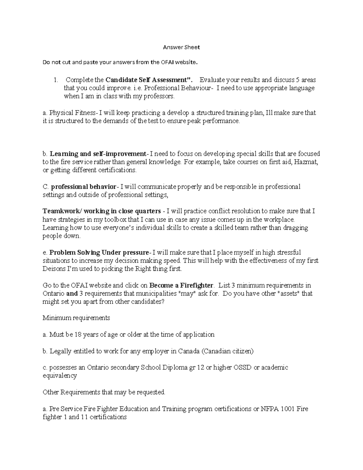 OFAI Firefighter Candidate Self-Assessment and Testing Guide - Studocu