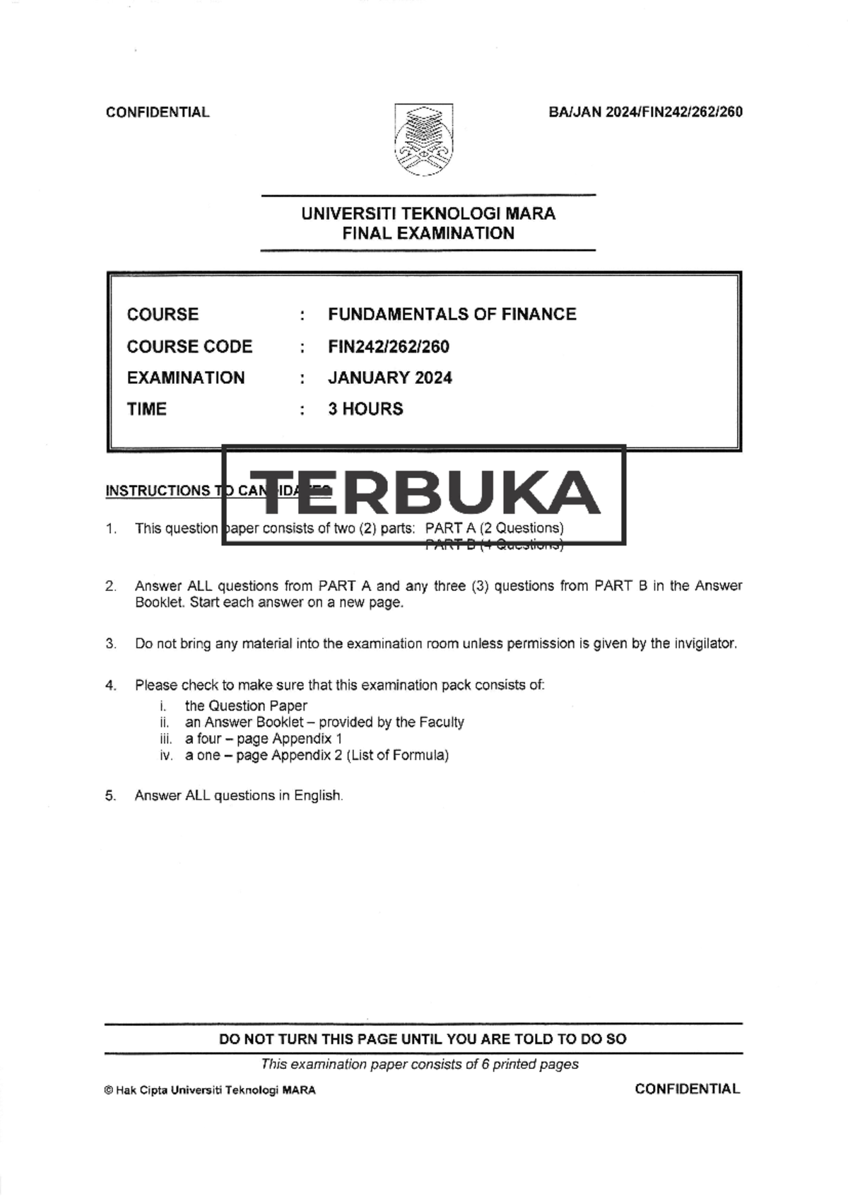 FIN242 Final Exam Jan 2024 - Fundamentals of Finance Question Paper ...