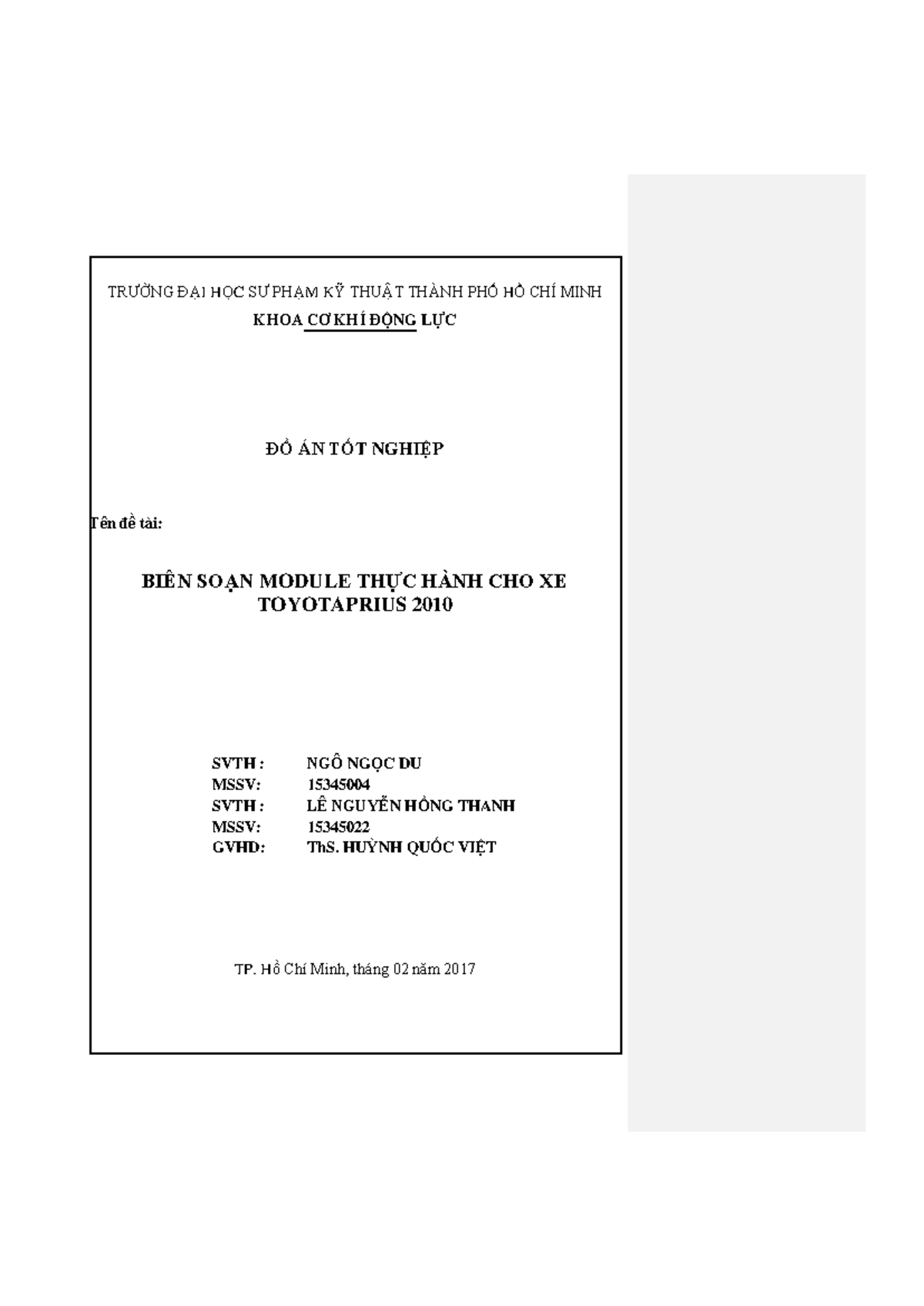 Biên Soạn Module Thực Hành Xe Toyota Prius 2010 - Đồ Án Tốt Nghiệp - Document Preview