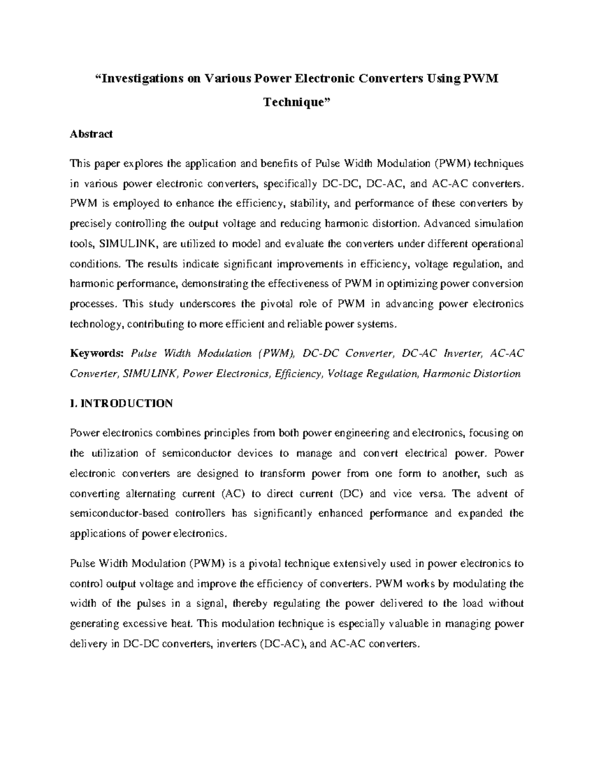 Report - “Investigations on Various Power Electronic Converters Using ...