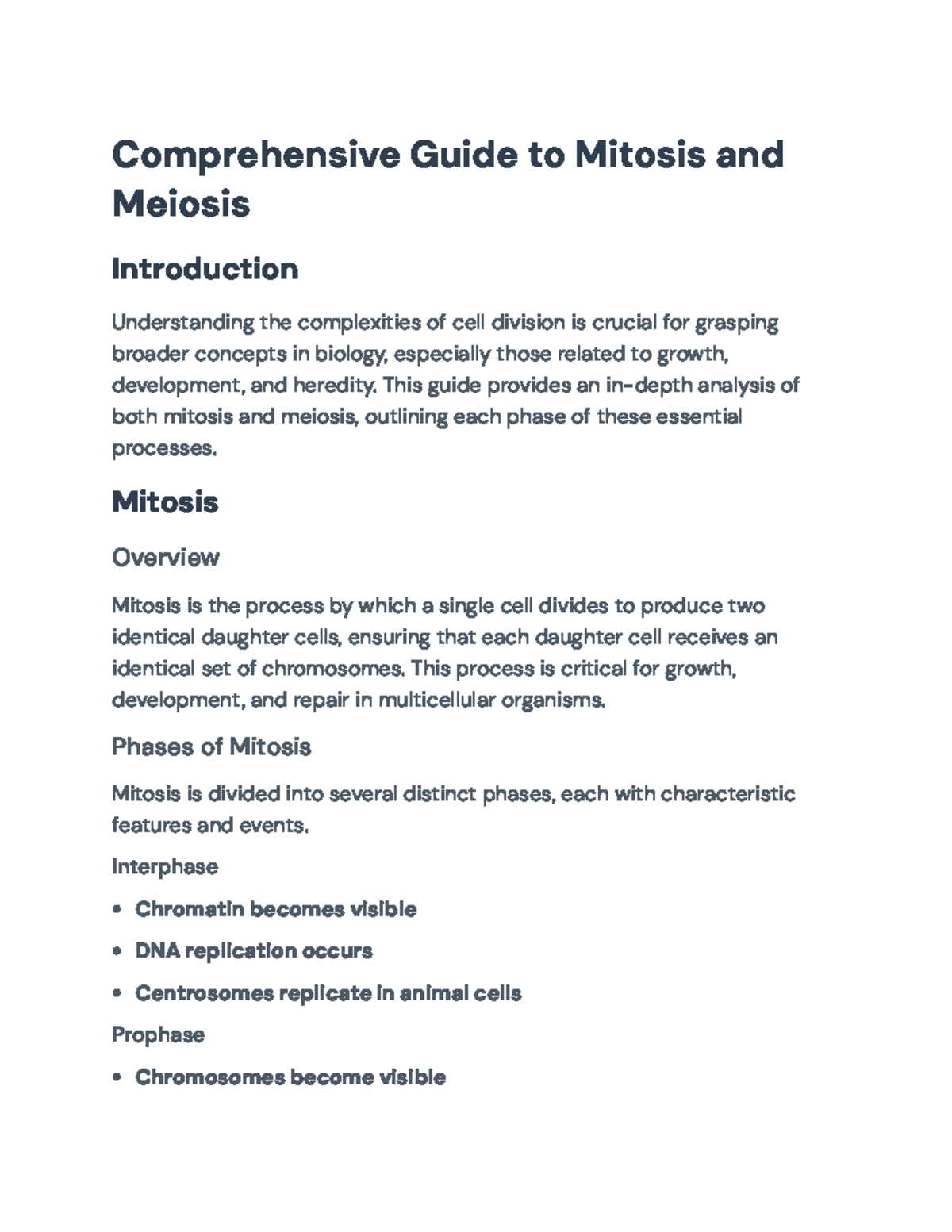 Bio 101: Comprehensive Guide to Mitosis & Meiosis Processes - Studocu