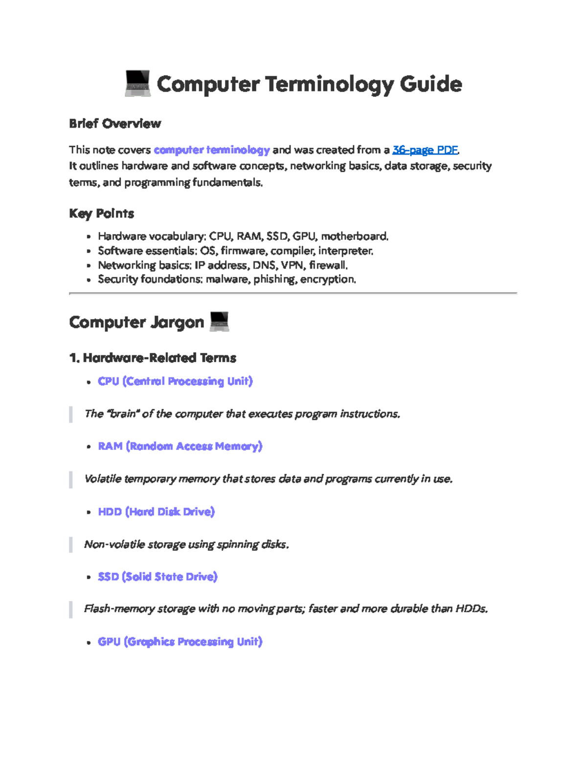 Computer Systems Overview: Key Terminology and Concepts - Studocu
