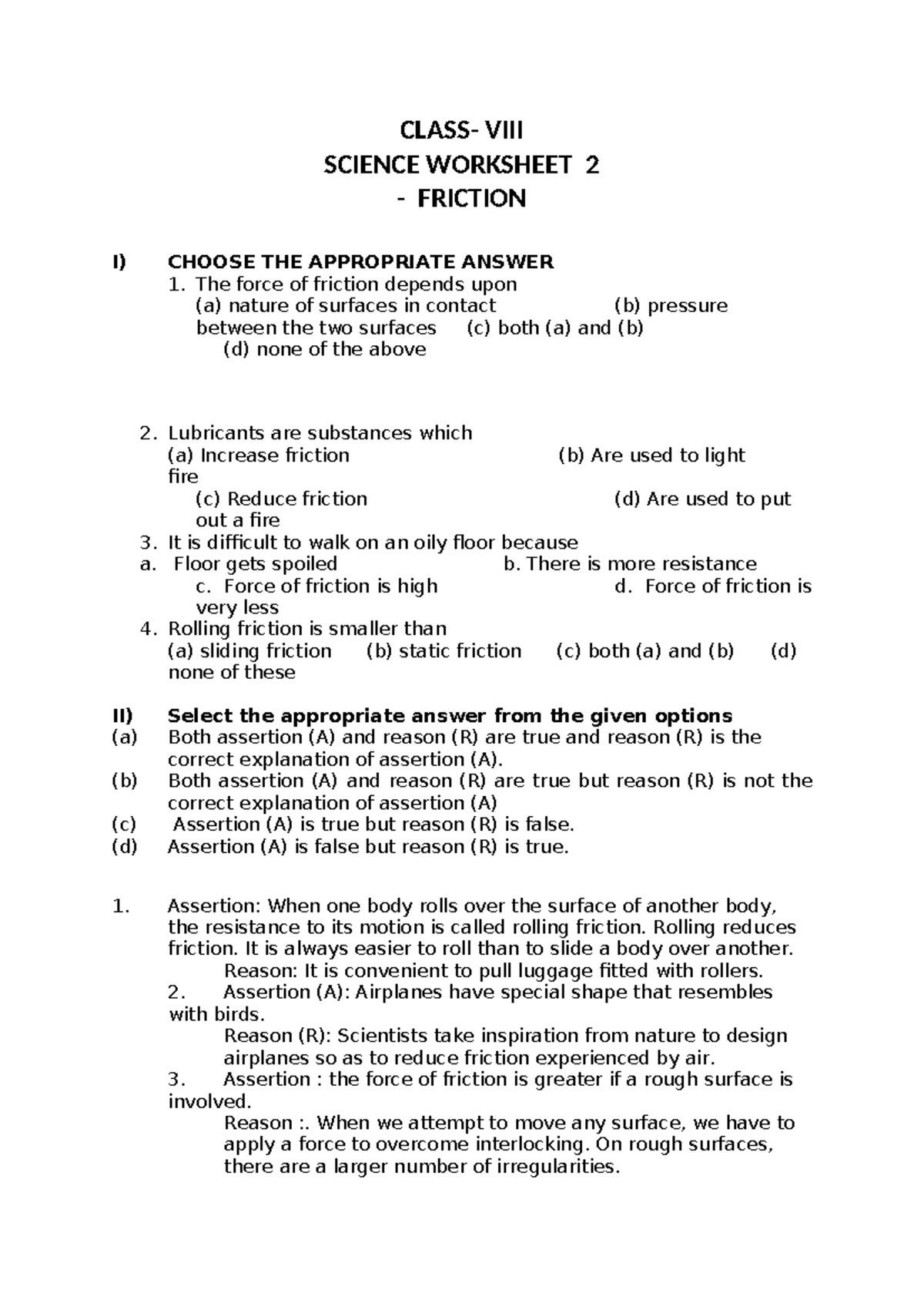 SCIENCE WORKSHEET 2: FRICTION CONCEPTS AND APPLICATIONS - Studocu