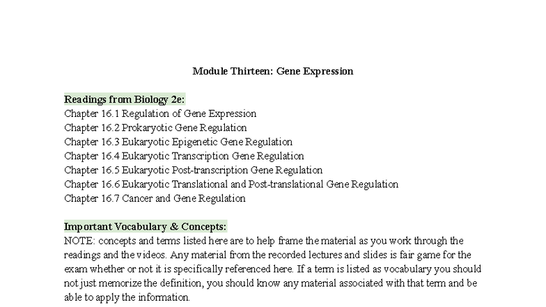 Module 13: Gene Expression Overview and Key Concepts from Biology 2e ...