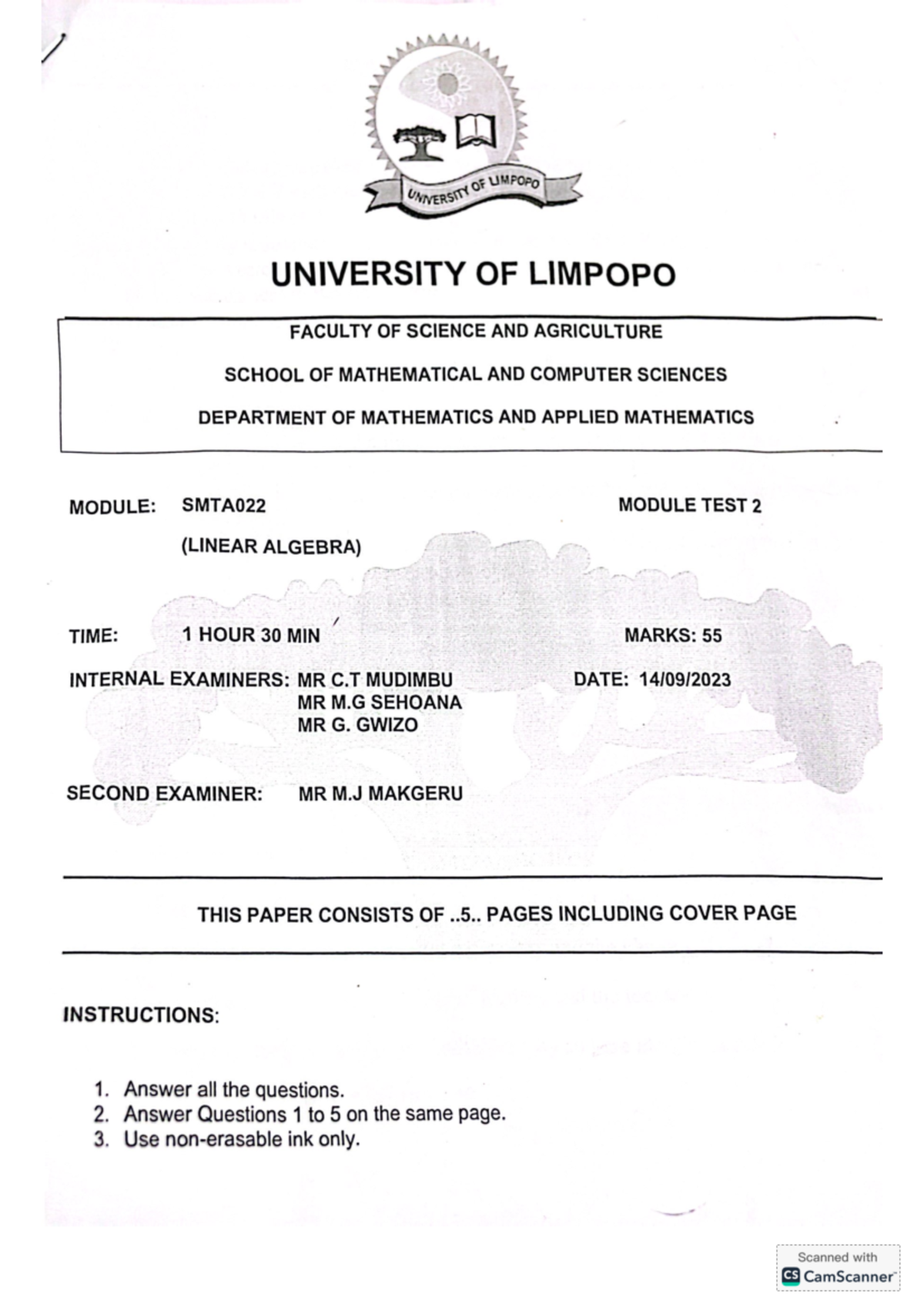 SMTA022-Module Test 2 (2023) - Linear Algebra Insights - Studocu