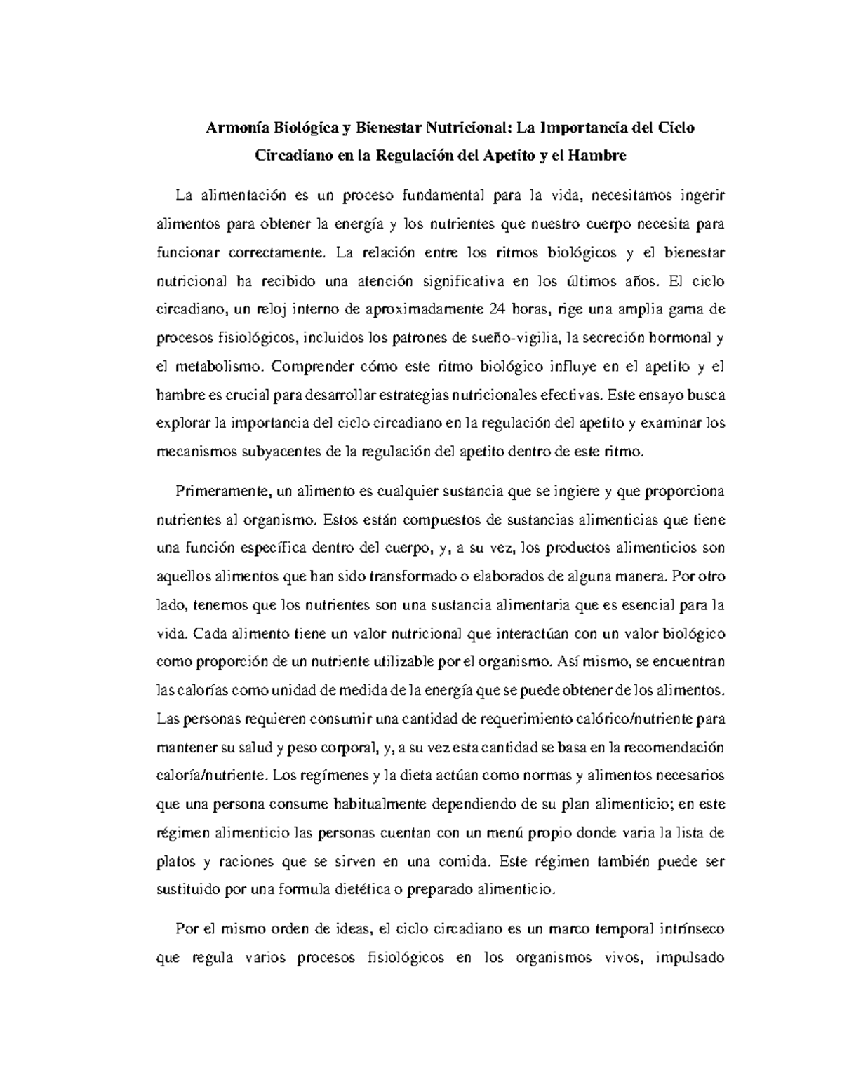 El Ciclo Circadiano y su Impacto en el Apetito y el Hambre: Un Ensayo ...