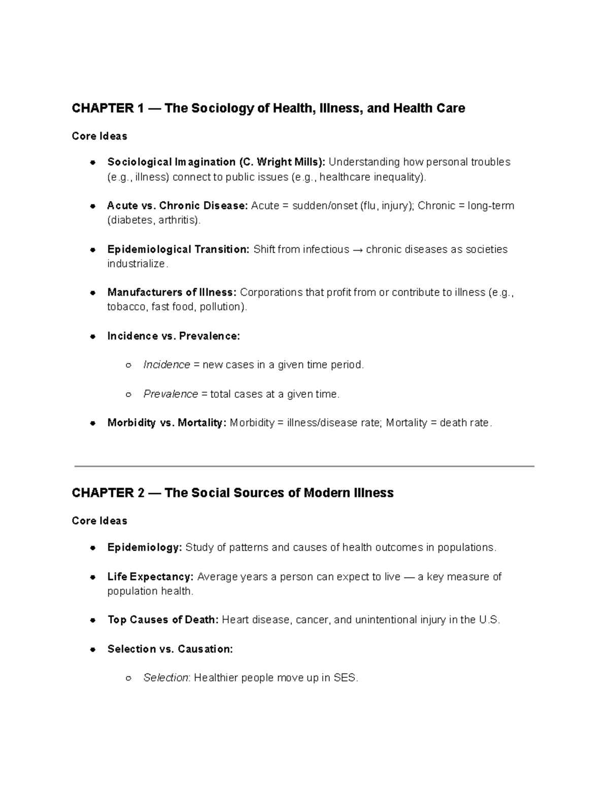 HS 101 Mid-Term 1 Study Guide: Sociology of Health & Illness - Studocu