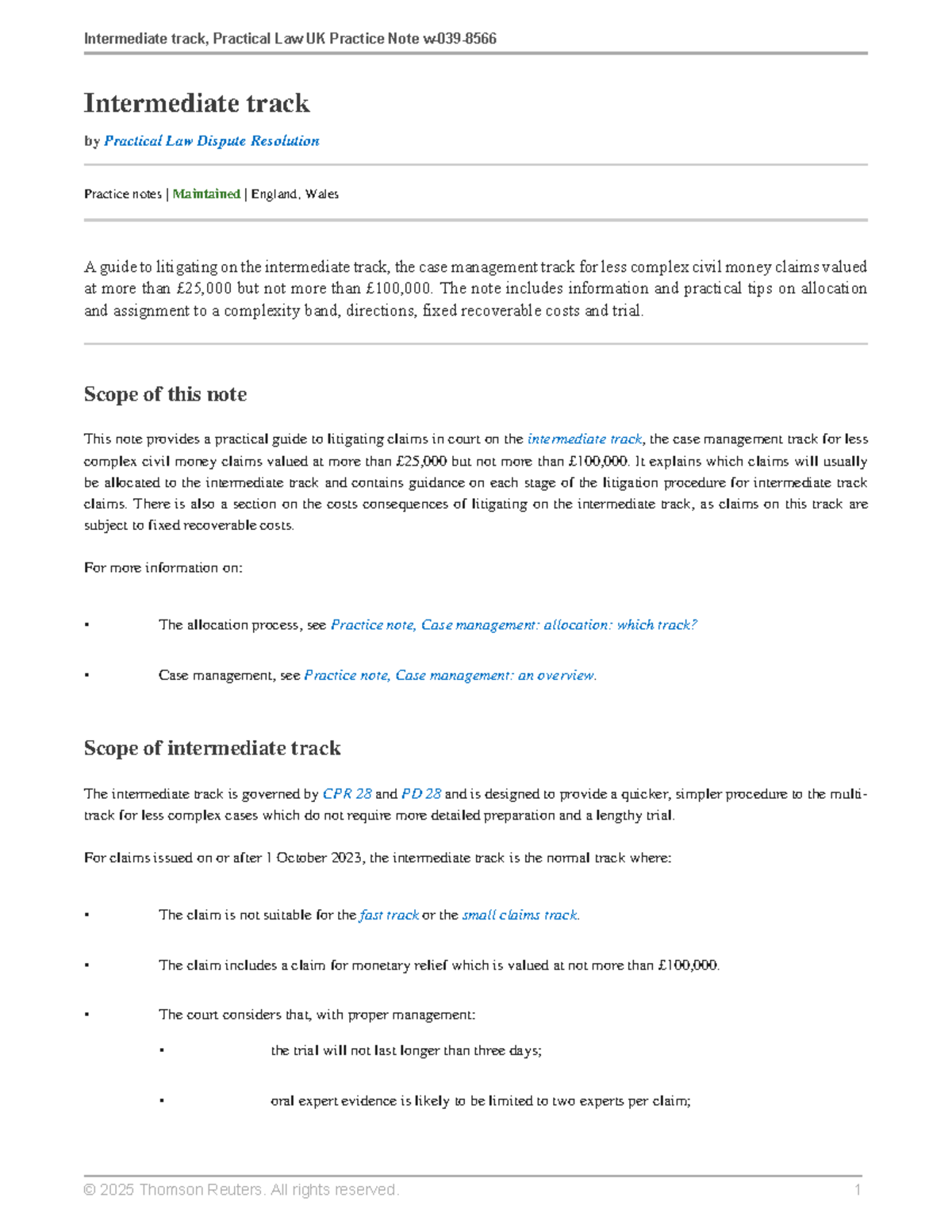 Intermediate Track: Practical Law UK Dispute Resolution Guide - Studocu
