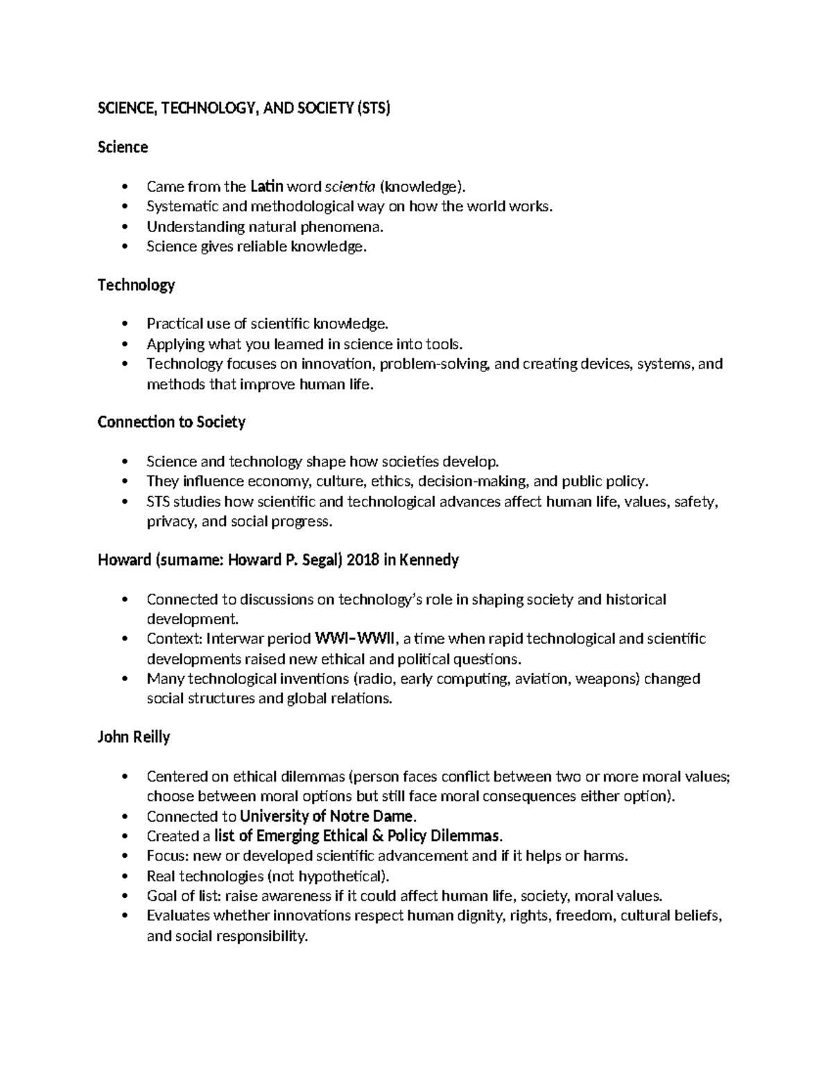 Sts 1 Lecture Notes Science Technology And Society Insights Studocu