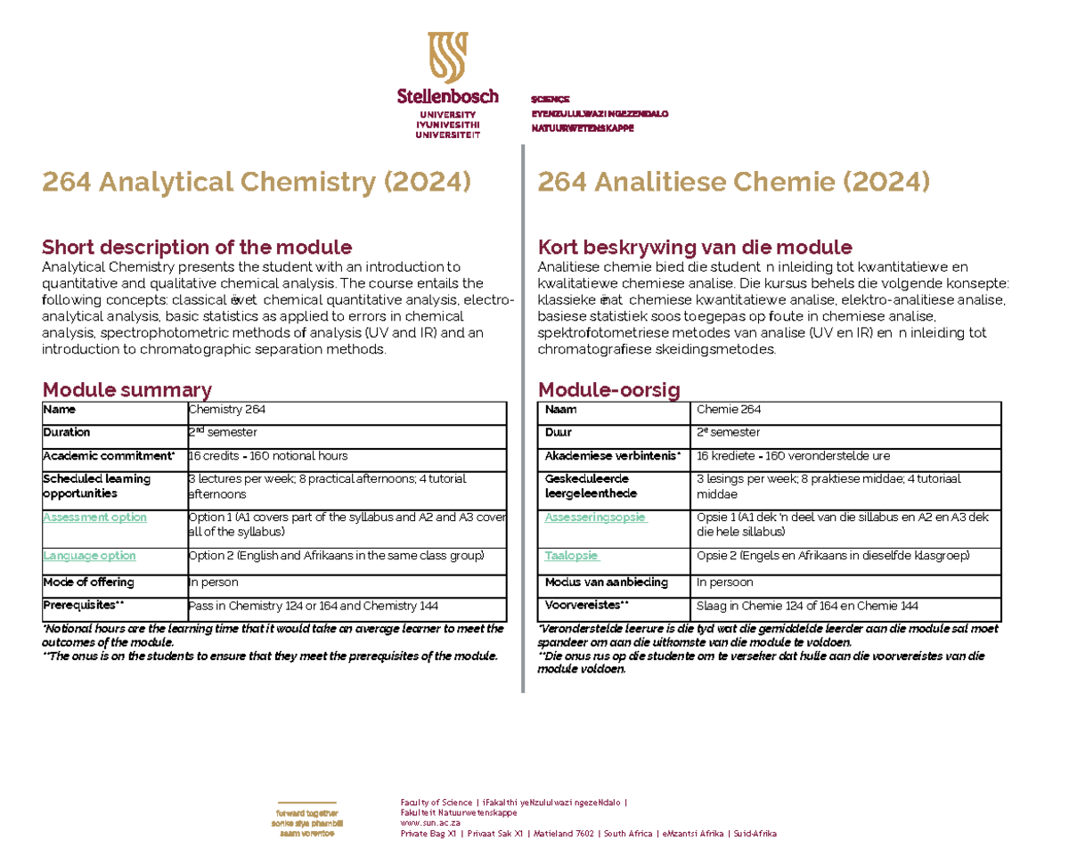 Chemistry 264: Analytical Chemistry Module Overview (2024) - Studocu