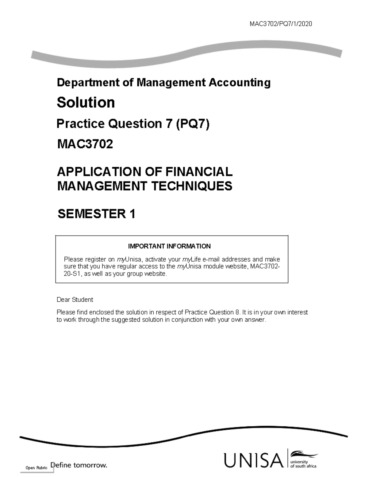 MAC3702 Final Exam WACC PQ8 Solution and Calculations - Studocu