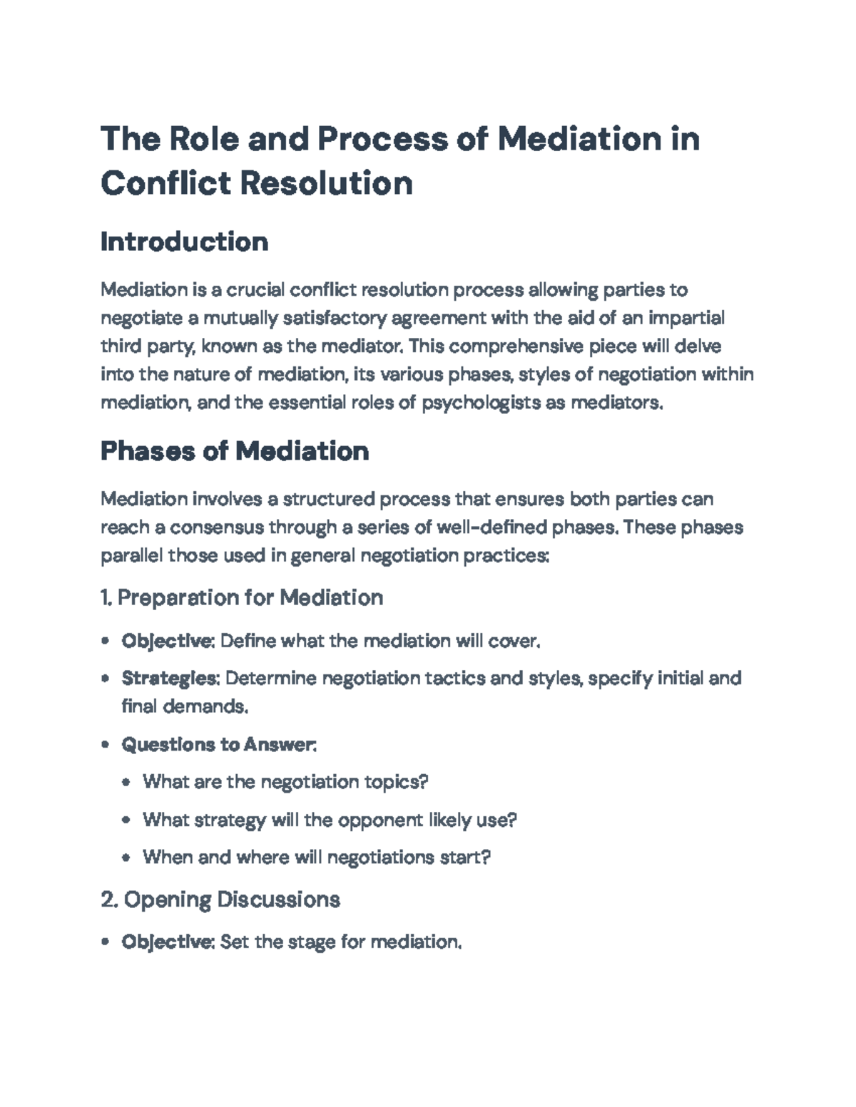Mediation in Conflict Resolution: Process, Styles, and Roles of ...