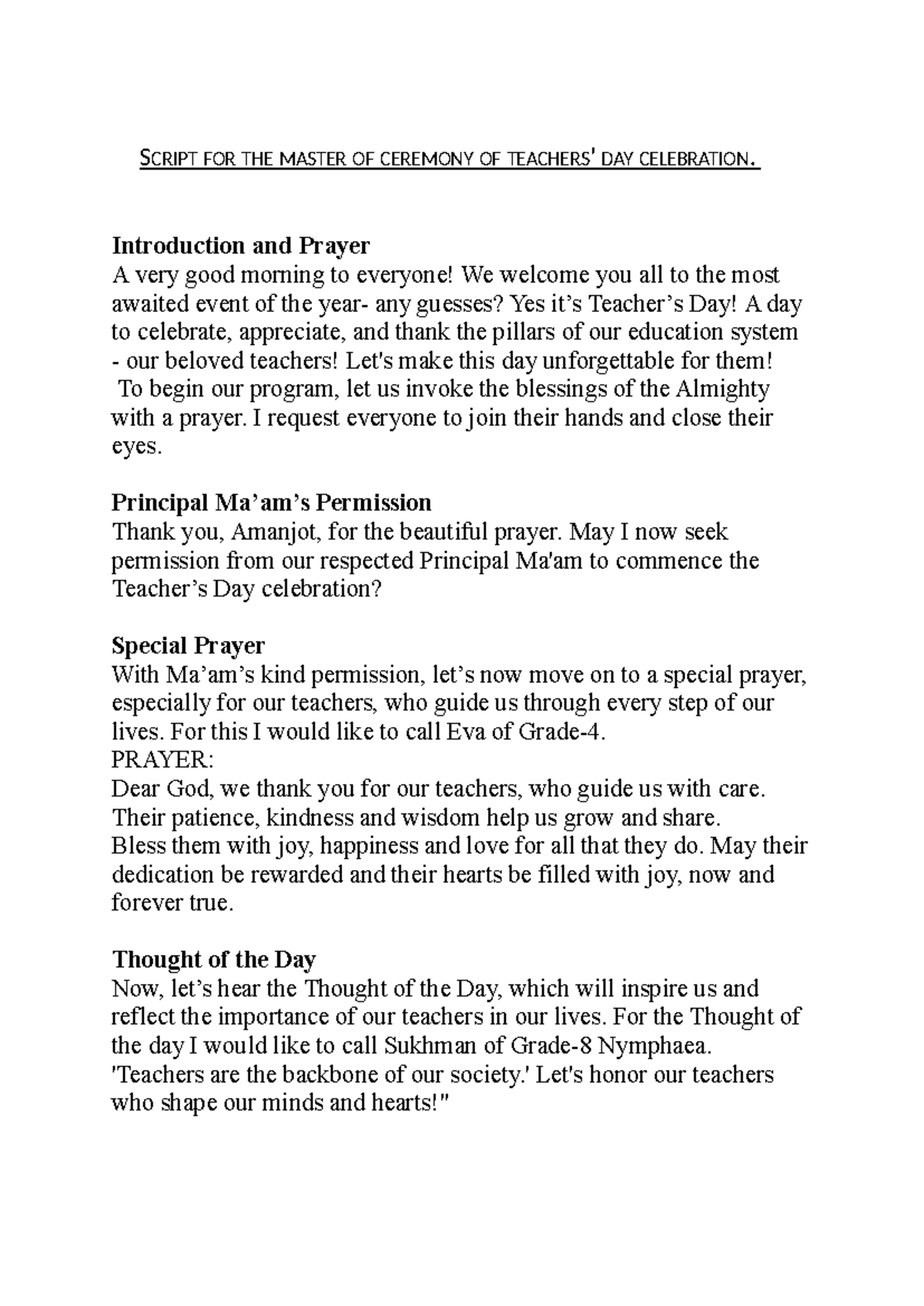 Final Script for Teacher's Day Celebration - MC Event - Studocu