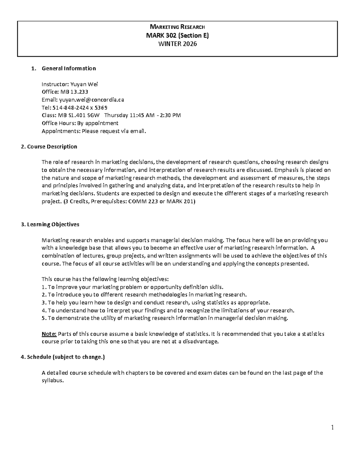 MARK 302 E Marketing Research Course Outline - Winter 2026 - Studocu