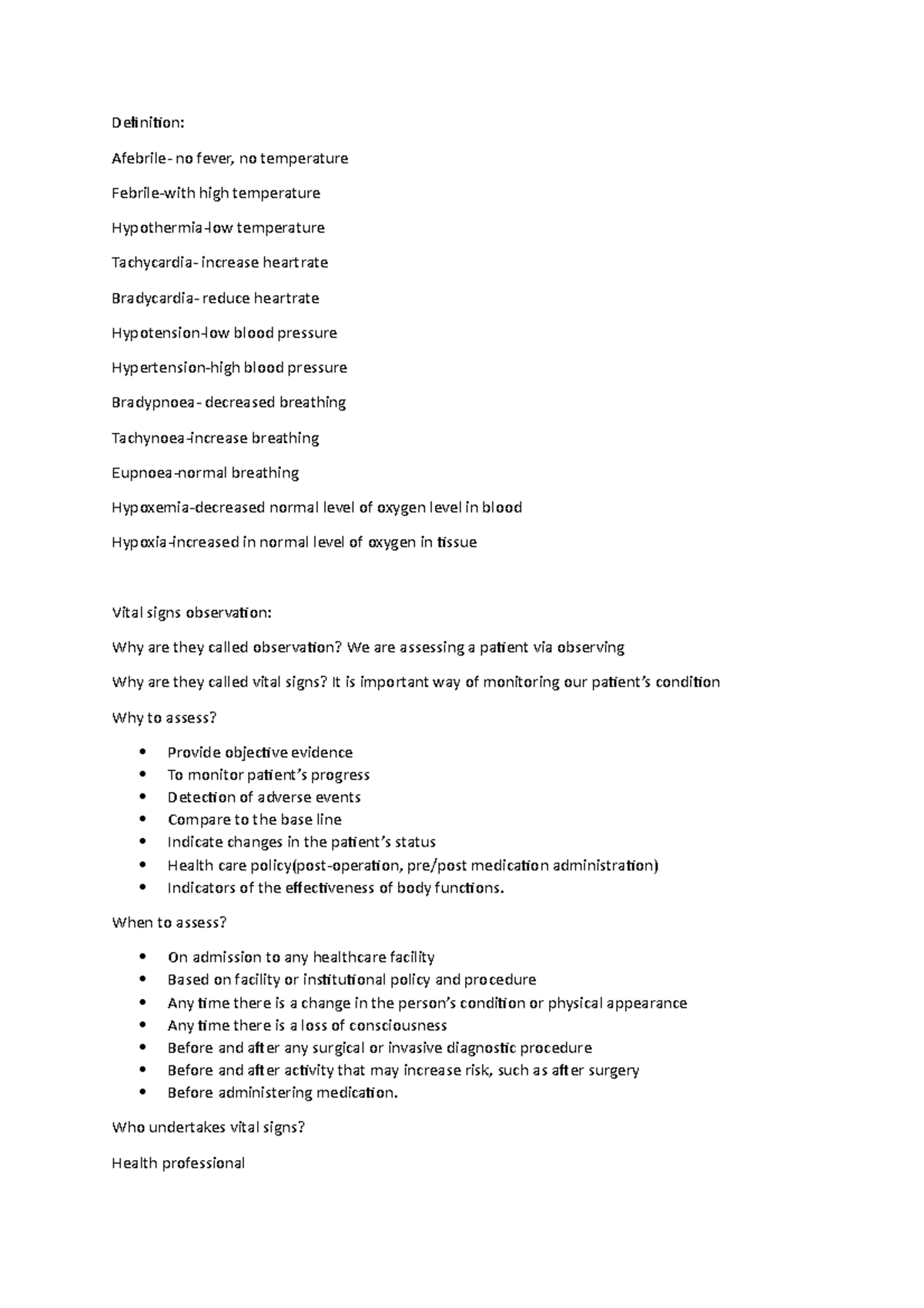 Nursing 1 - Vital Signs and PPE Overview Notes - Studocu