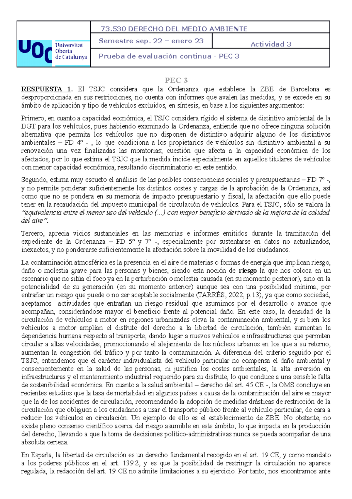 Medio Ambiente PEC 3 Evaluación Continuada 2022-23 - Studocu