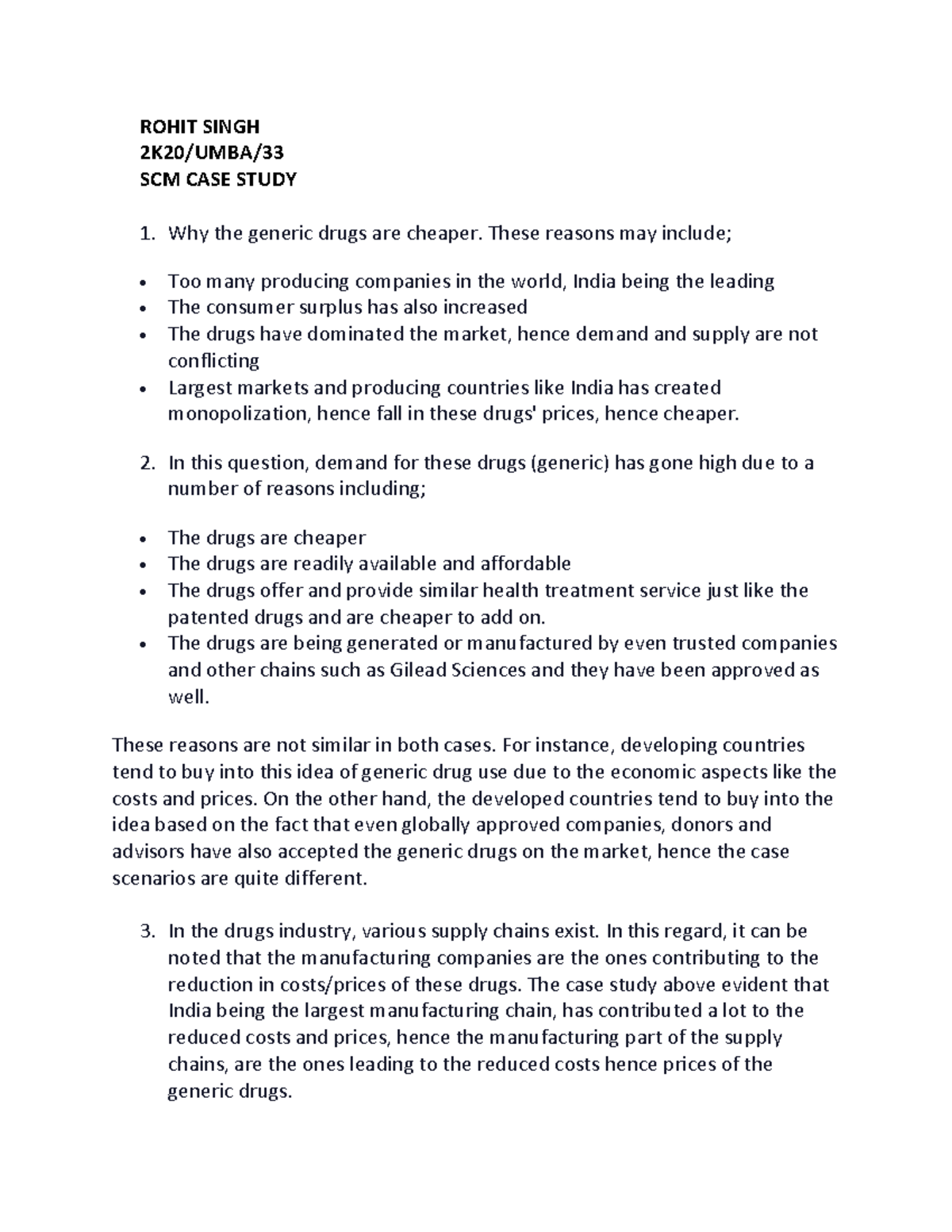 SCM Case Study: The Economics of Generic Drugs in India (2K20/UMBA ...