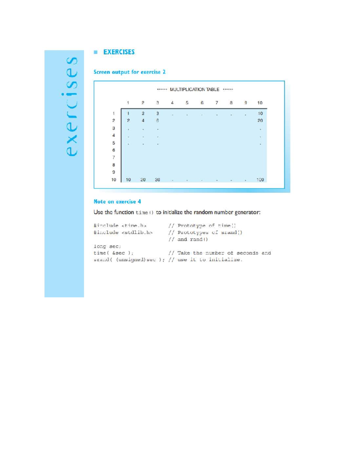 C++ Exercises: Multiplication Table & Random Seed Initialization - Studocu